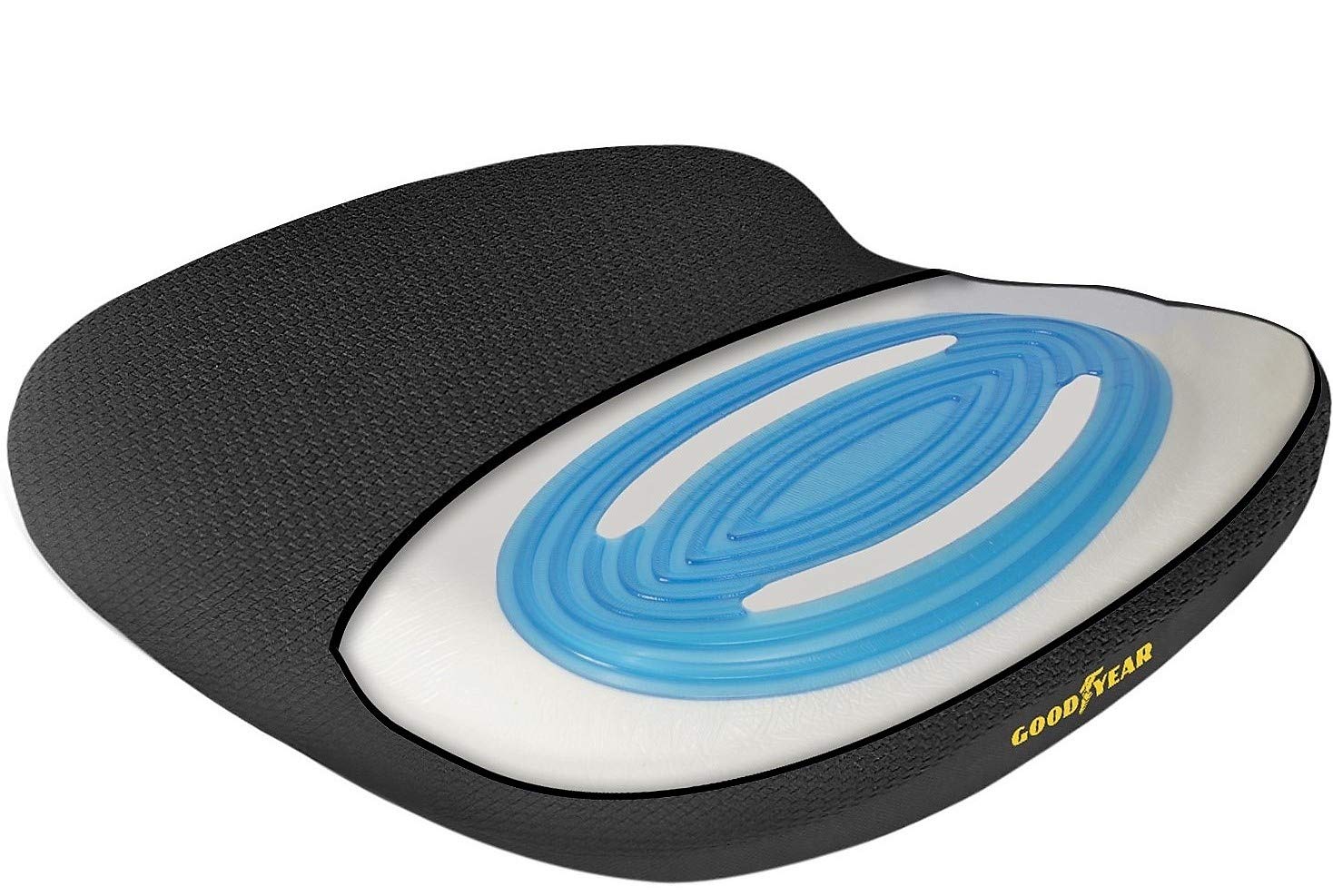 Goodyear GY1143 Thin & Firm Gel Seat Cushion - Extra Firm Black Faux Leather for Office Chair or Car