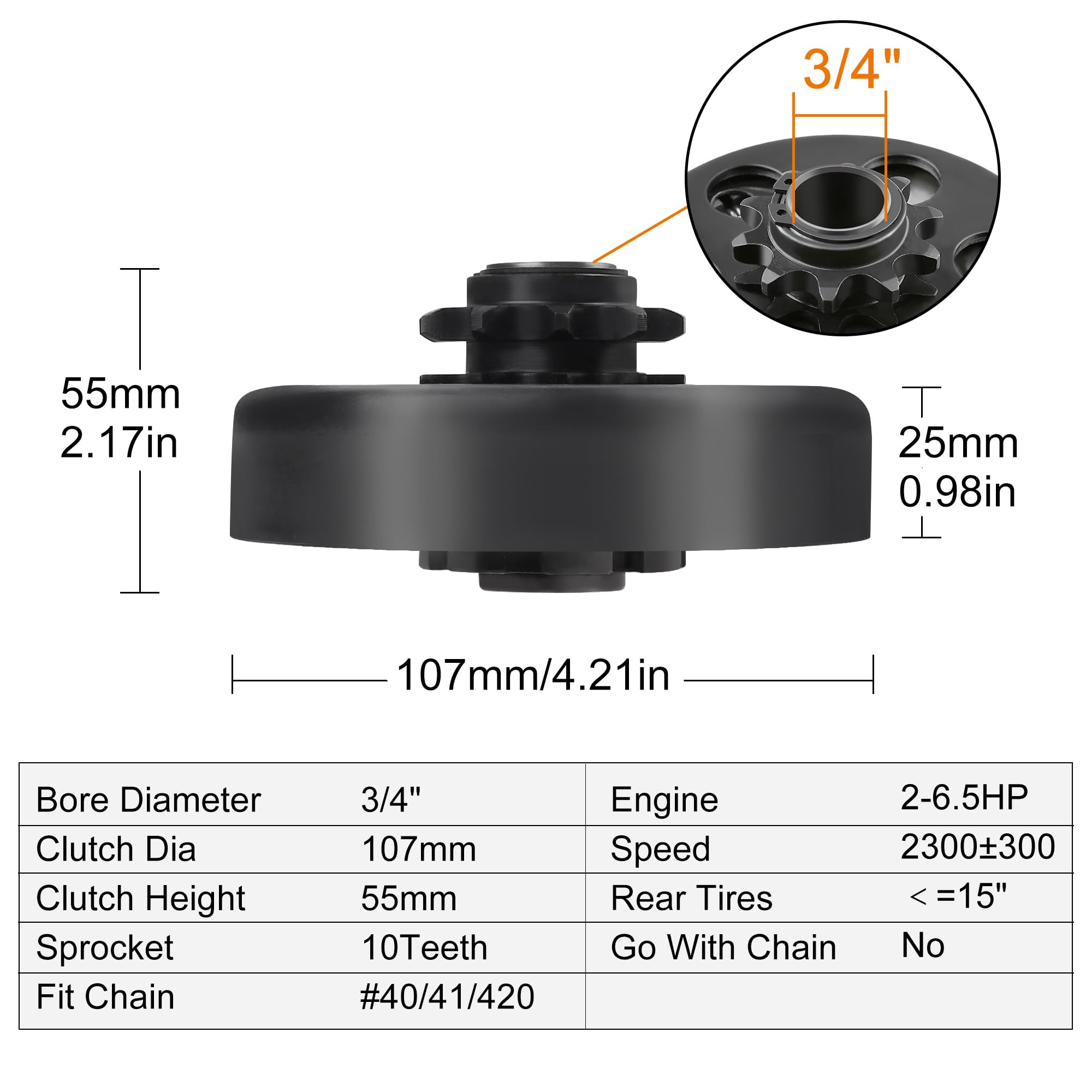 LotFancy Go Kart Clutch 3/4 Bore 10T for #40 41 420 Chain, Predator 212 Centrifugal Clutch, Up to 6.5 HP, Fit for Go Kart Minibi