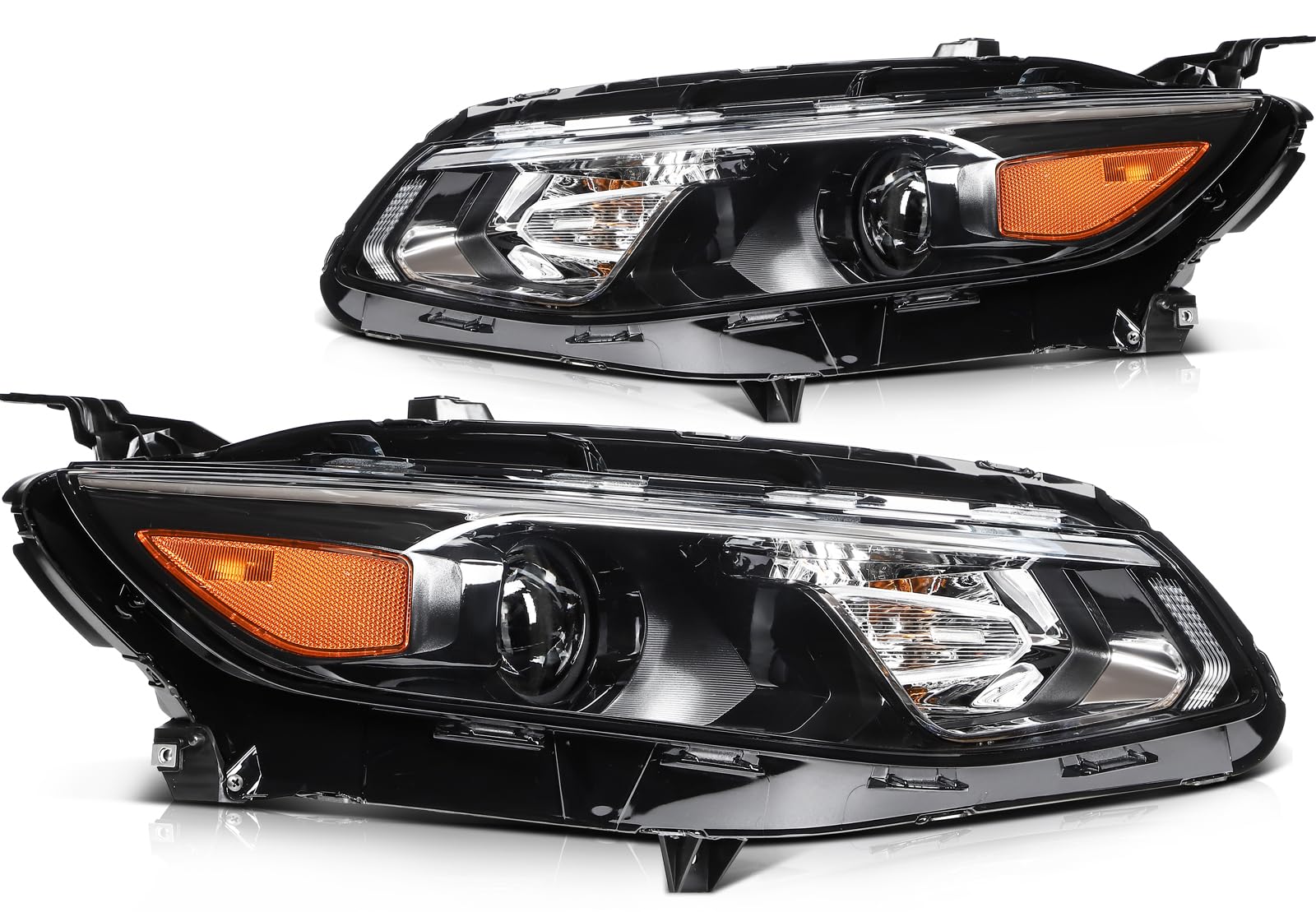 LBRST Headlight Fit 2016-2018 for Malibu Black Housing Amber Reflector Pair Headlight Assembly 84324411