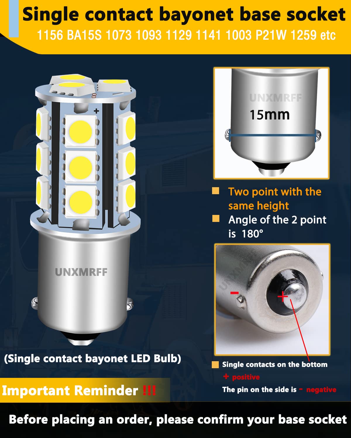 Unxmrff - 1156 Led Bulb White Super Bright Ba15S 1003 1073 7506 Led Bulbs 5050 18-Smd Replacement For 12V Rv Interior Ceiling Li