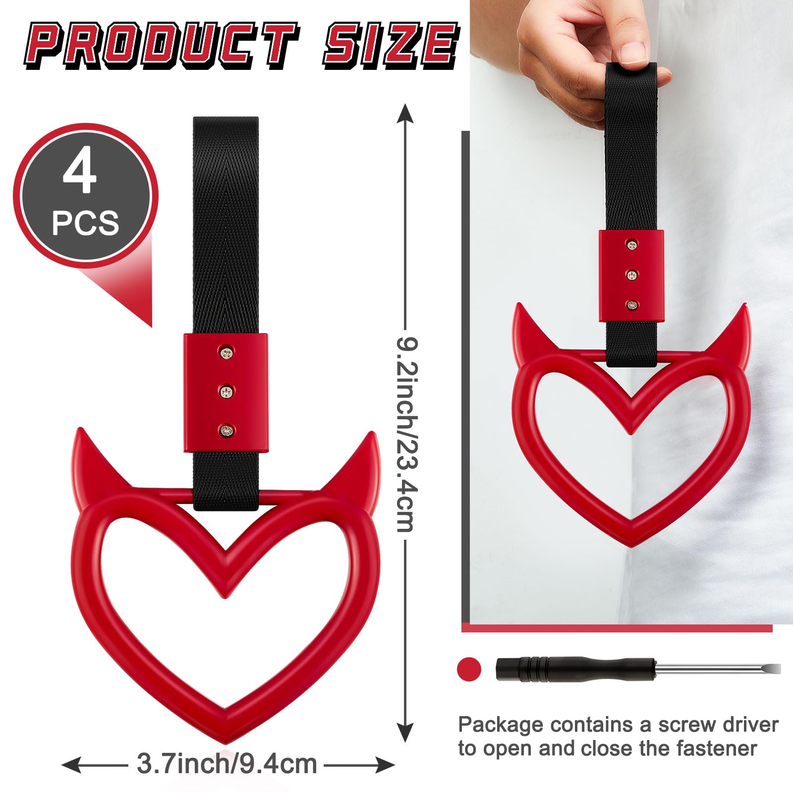 Fabbay 2 Pieces Heart Handle Keychains Car Accessory Heart Hand Strap Drift Charm For Car Interior Exterior Decoration(Red,Devil