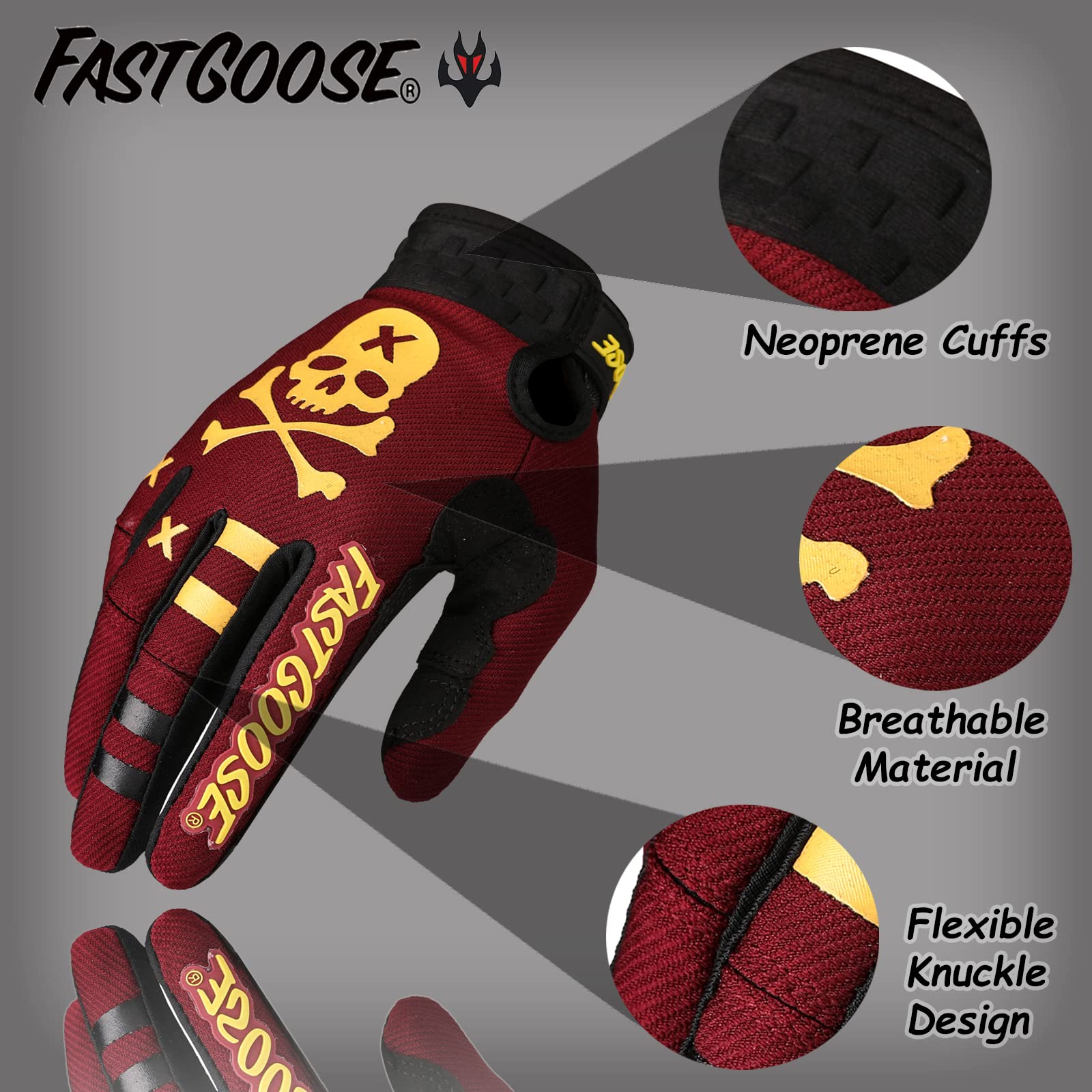 Fastgoose Dirt Bike Motocross Gloves - Motorbike Riding Bike Gloves For Off Road Racing Sports Cycling (Maroon, Xx-Large)
