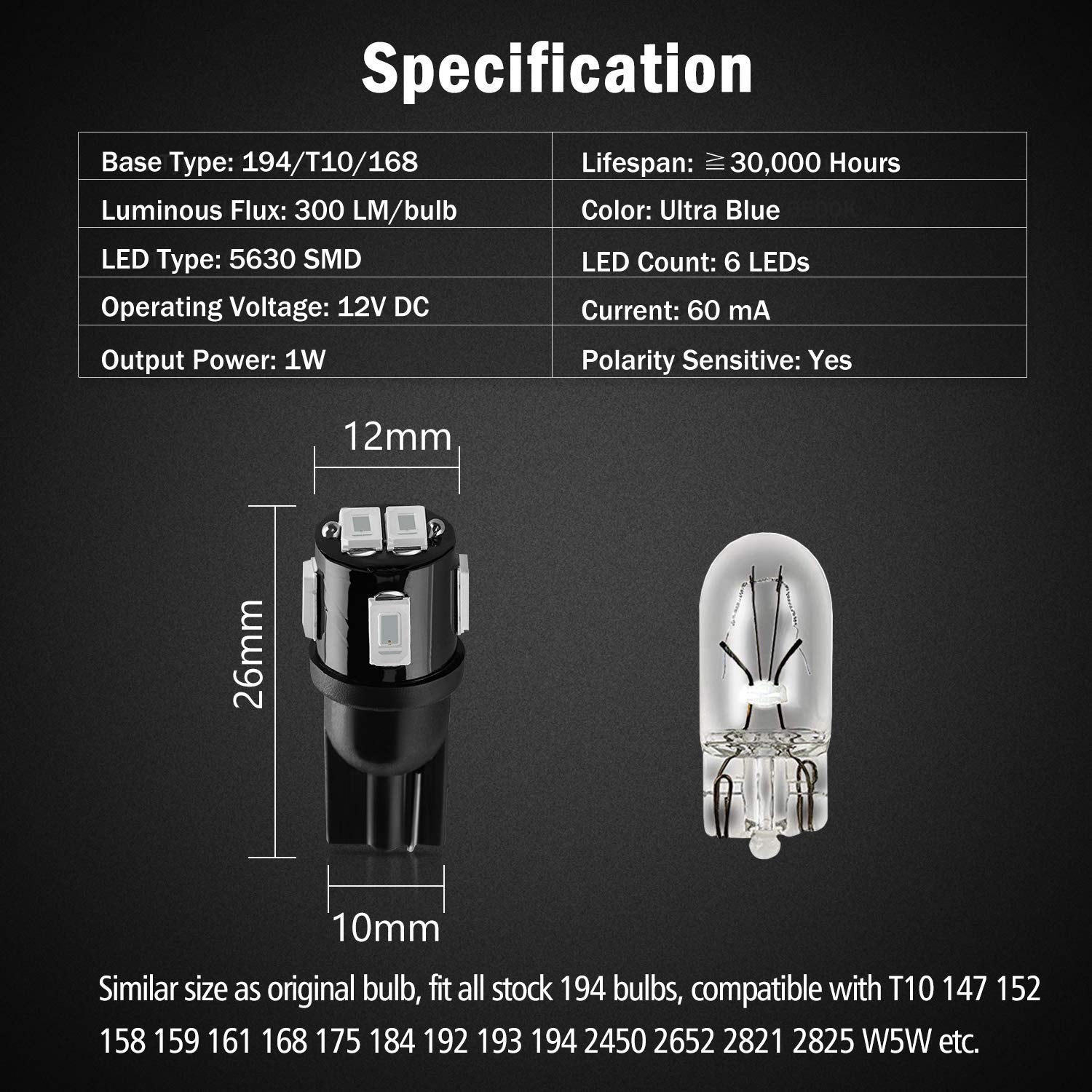 Brishine 194 Led Bulbs Extremely Bright Ultra Blue 5630 Chipsets 168 2825 175 T10 W5W Led Replacement Bulbs For Car Interior Dom