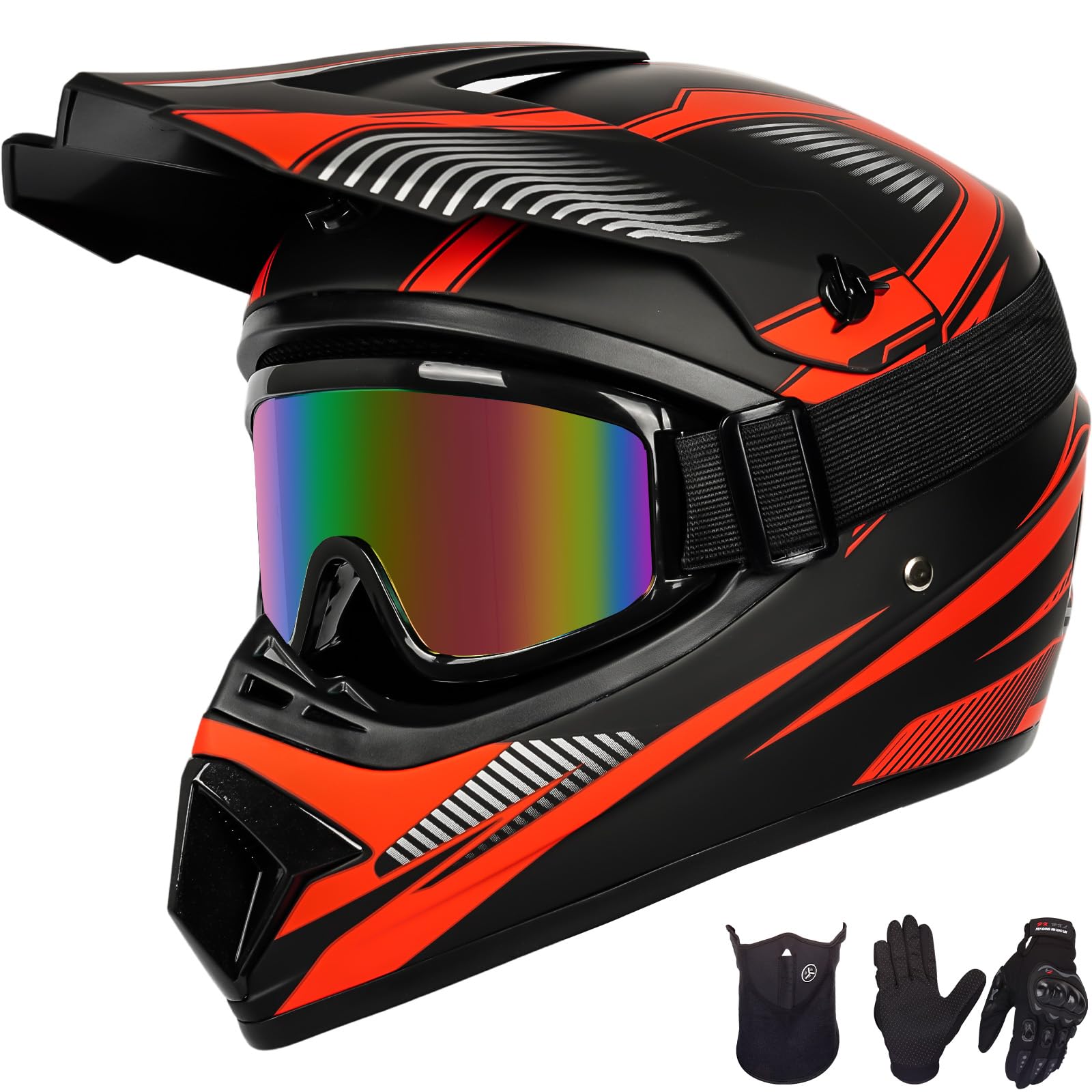 Yesmotor Youth Dirt Bike Helmet Set Includes Gloves, Goggles, Mask, Ideal Helmet For Kids 8-14, Premium Safety Gear For Dirt Bik