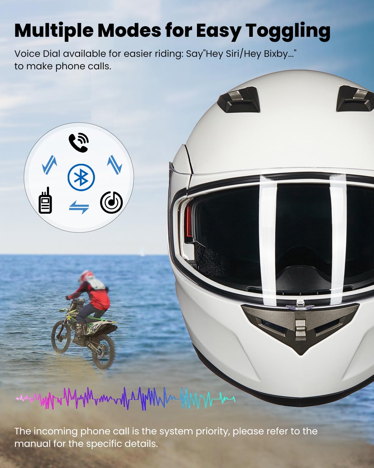 Ilm Bluetooth Integrated Modular Flip Up Full Face Motorcycle Helmet Sun Shield Mp3 Intercom Model 953Pro (Xl, White)