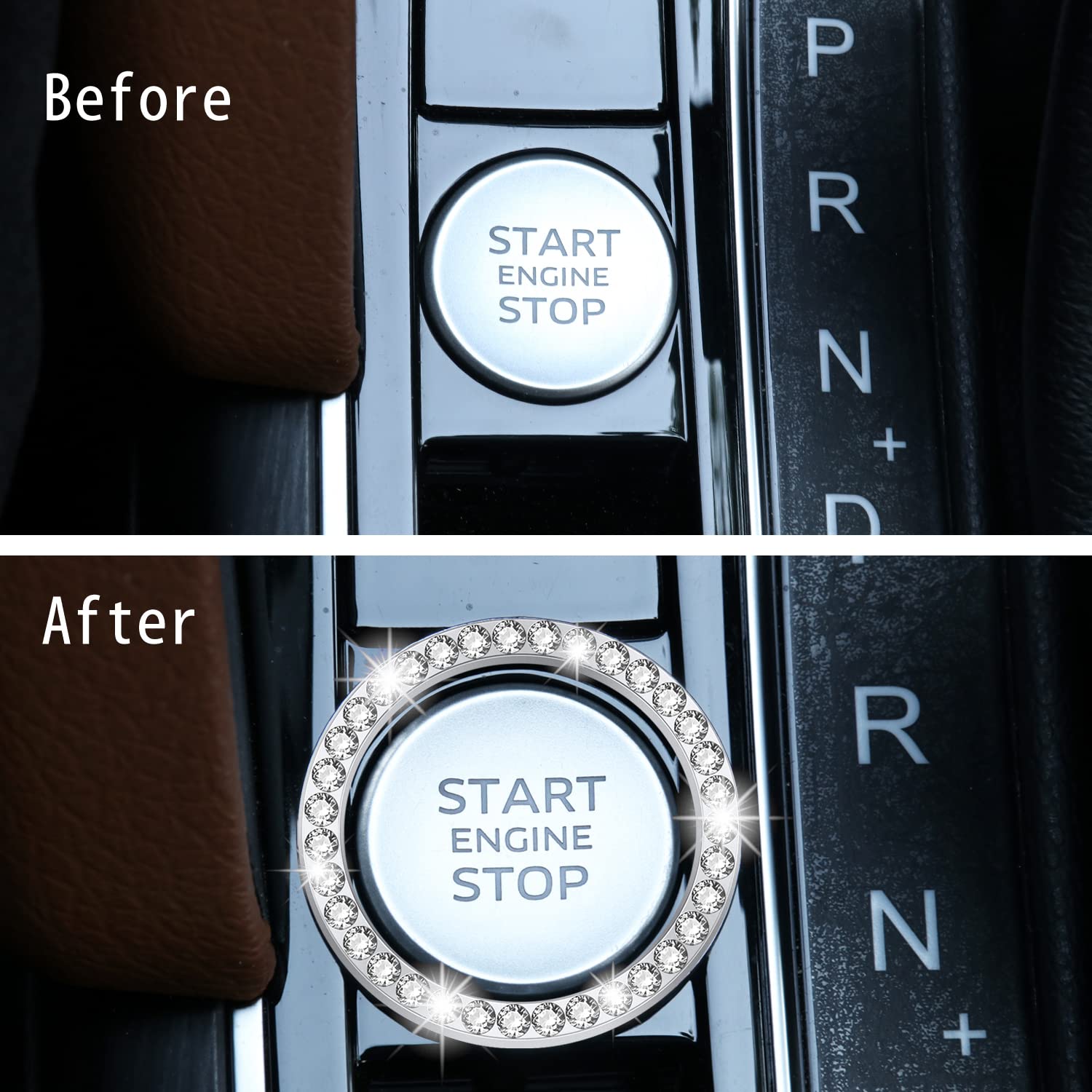 Livtee 2 Pcs Crystal Rhinestone Car Engine Start Stop Decoration Ring, Bling Car Interior Accessories For Women, Push To Start B