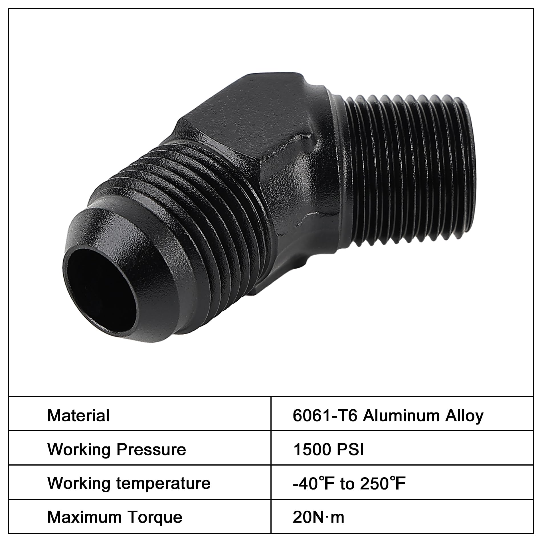 Evil Energy 8An Male Flare To 3/8'' Npt Pipe 45 Degree Fitting Adapter Aluminum Black