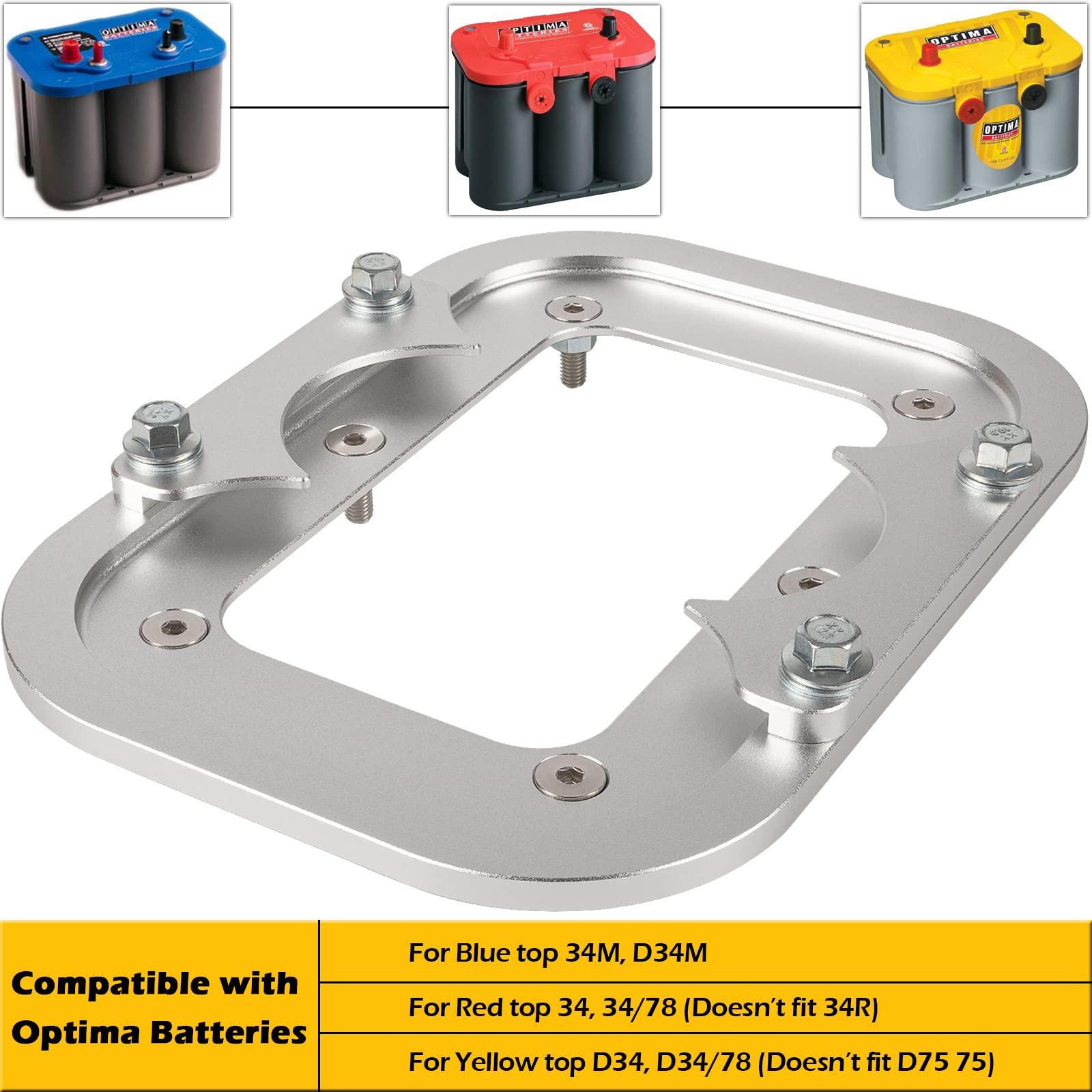 Billet Aluminum Battery Pallet - Trunk Battery Hold Down Bracket Perfectly Compatible With Racing Trunk Optima Batteries Tray Bl