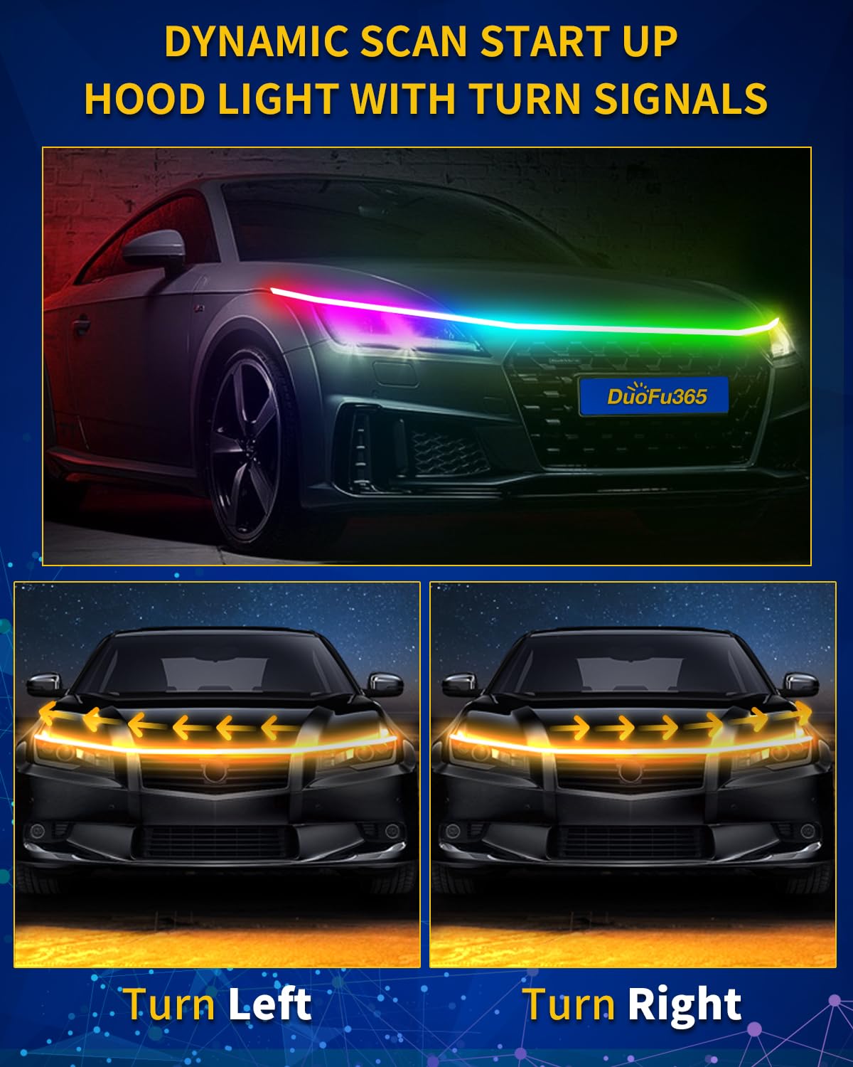 DUOFU365 Exterior Car LED Hood Light Strip, 47 inch RGB Multicolor Waterproof Silicone Kit with App & Remote Control