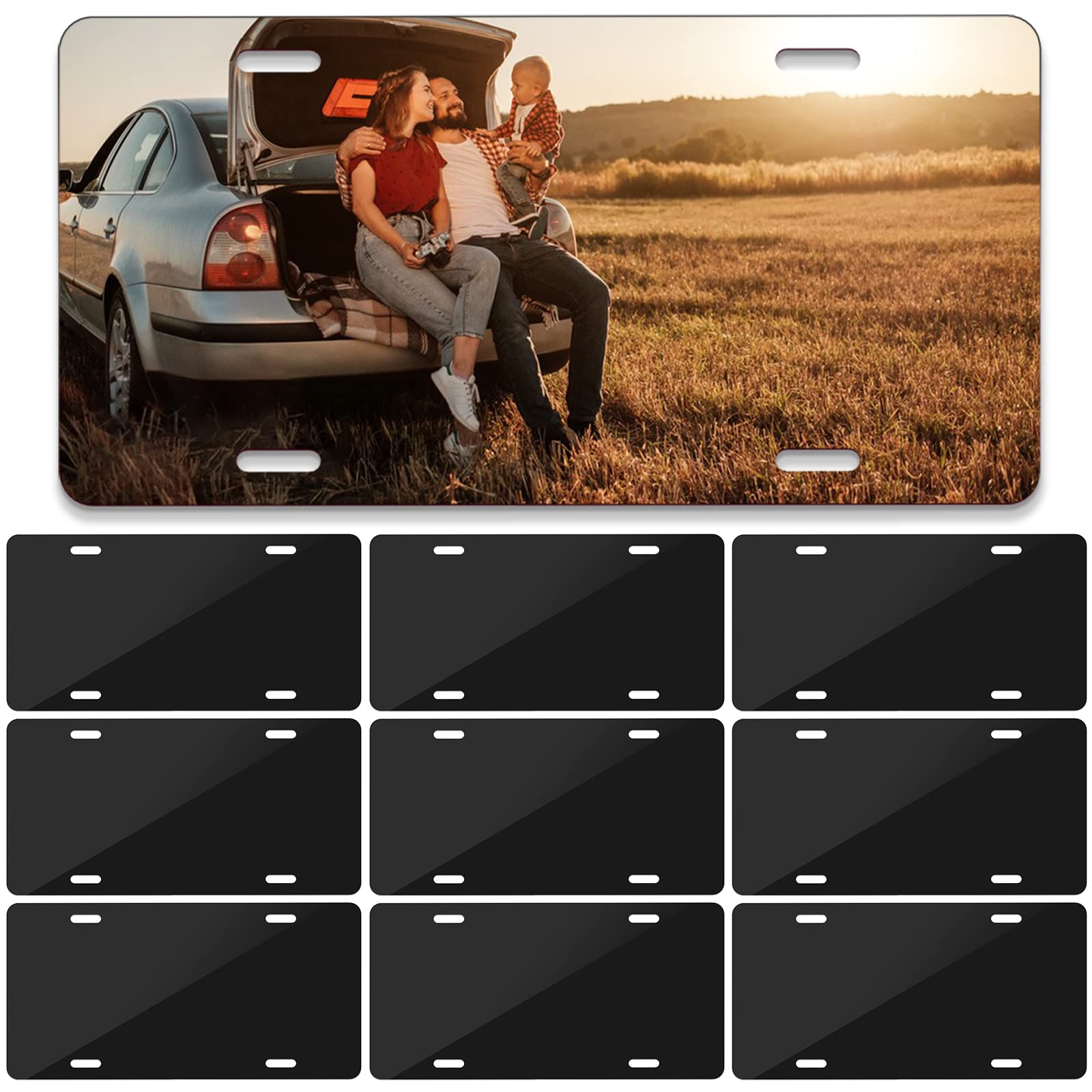 10 Pack Sublimation License Plate Blanks, Metal Aluminum Automotive Front License Plate Tag, Heat Thermal Transfer Sheet Diy Pic