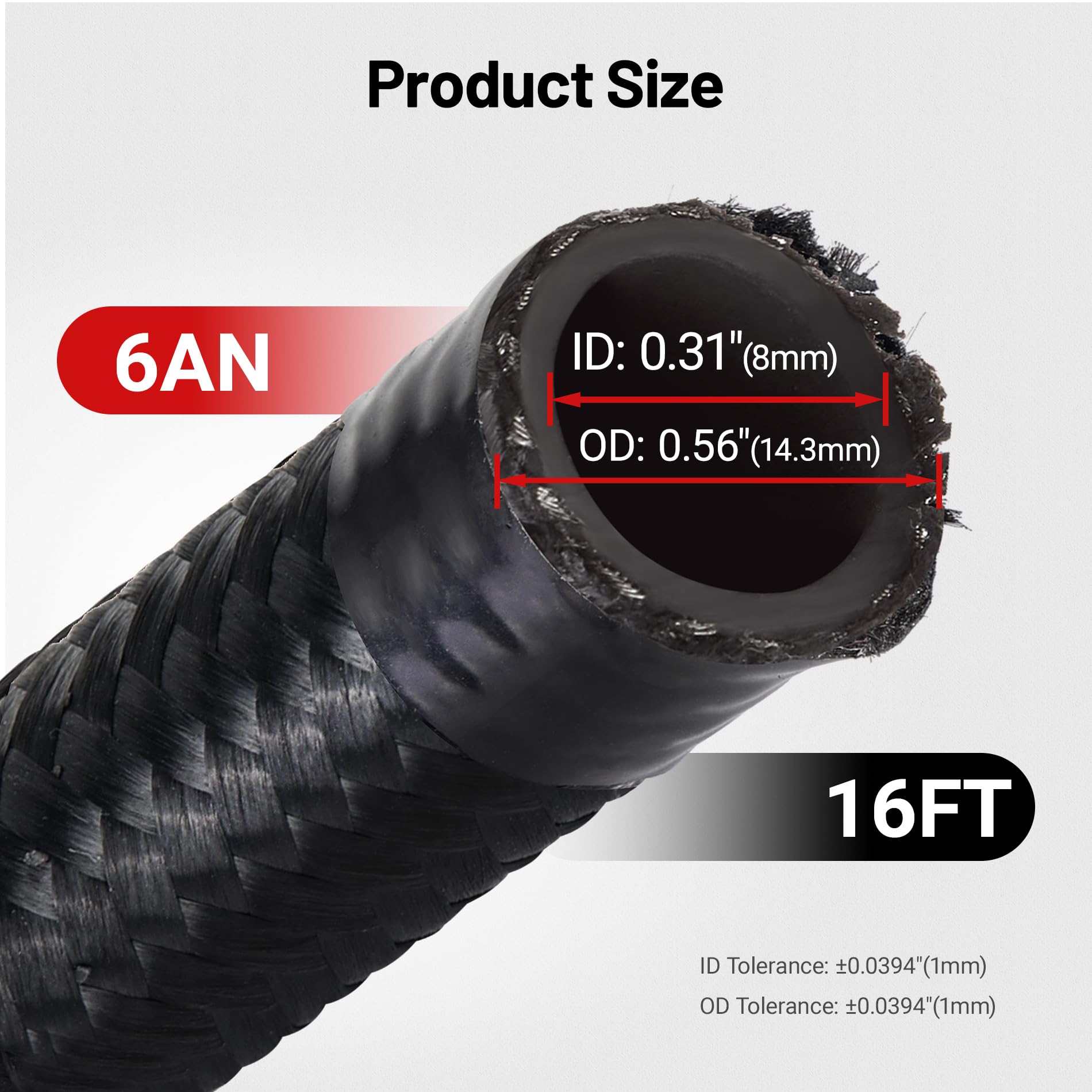 Evil Energy 6An Fuel Line, An6 Braided Fuel Hose Nylon Cpe 16Ft Black