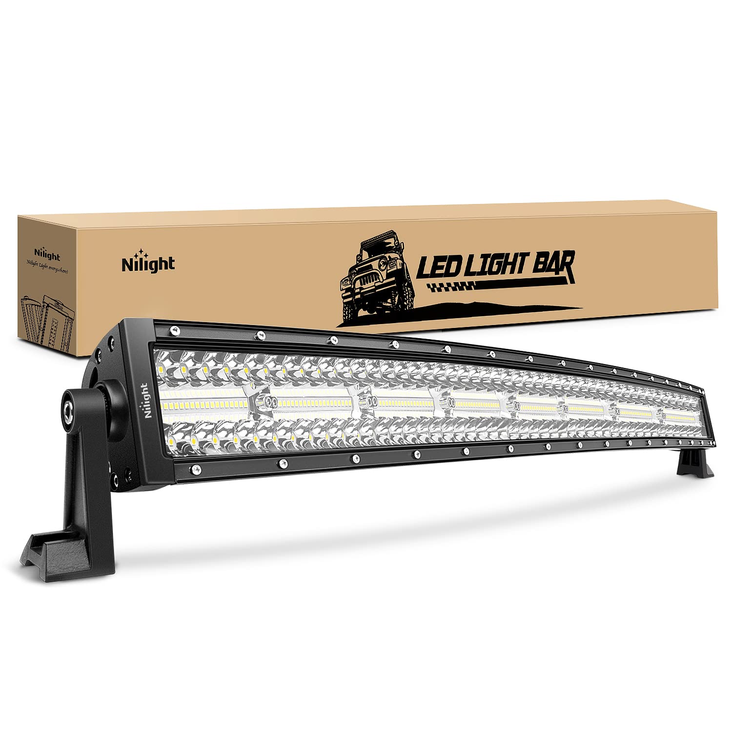 Nilight 33 Inch Led Light Bar 256 Chips 9860Lm Curved Triple Row Spot Flood Combo High Power Driving Lights Off Road Lighting Fo