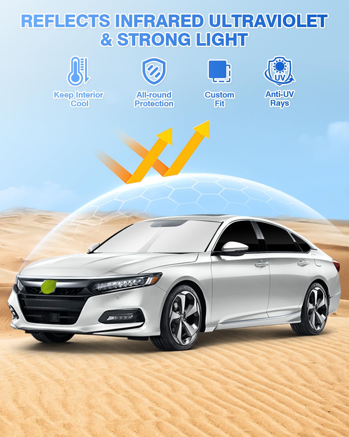 Canvcle Windshield Sunshades for Honda Accord 2018-2022, Black, 8PCS Polyester Side Rear Window Shade Cover Set