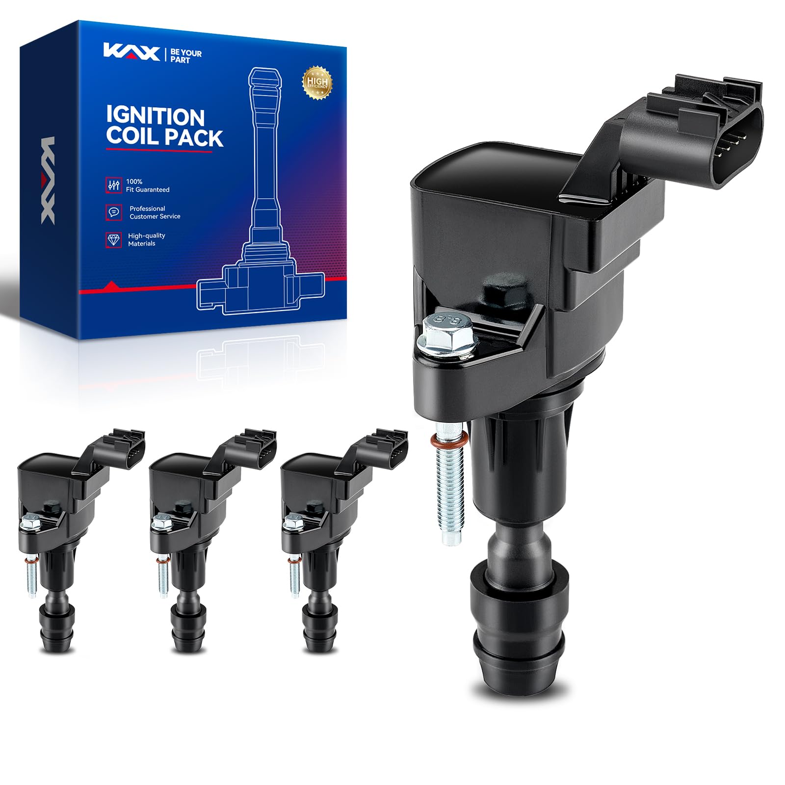 UF491 Ignition Coil Pack,KAX 4 Packs Replacement for Chevrolet 2.4L, 2.2L, 2.0L Turbo - Chevy Malibu, HHR, Cobalt, Equinox, GMC 