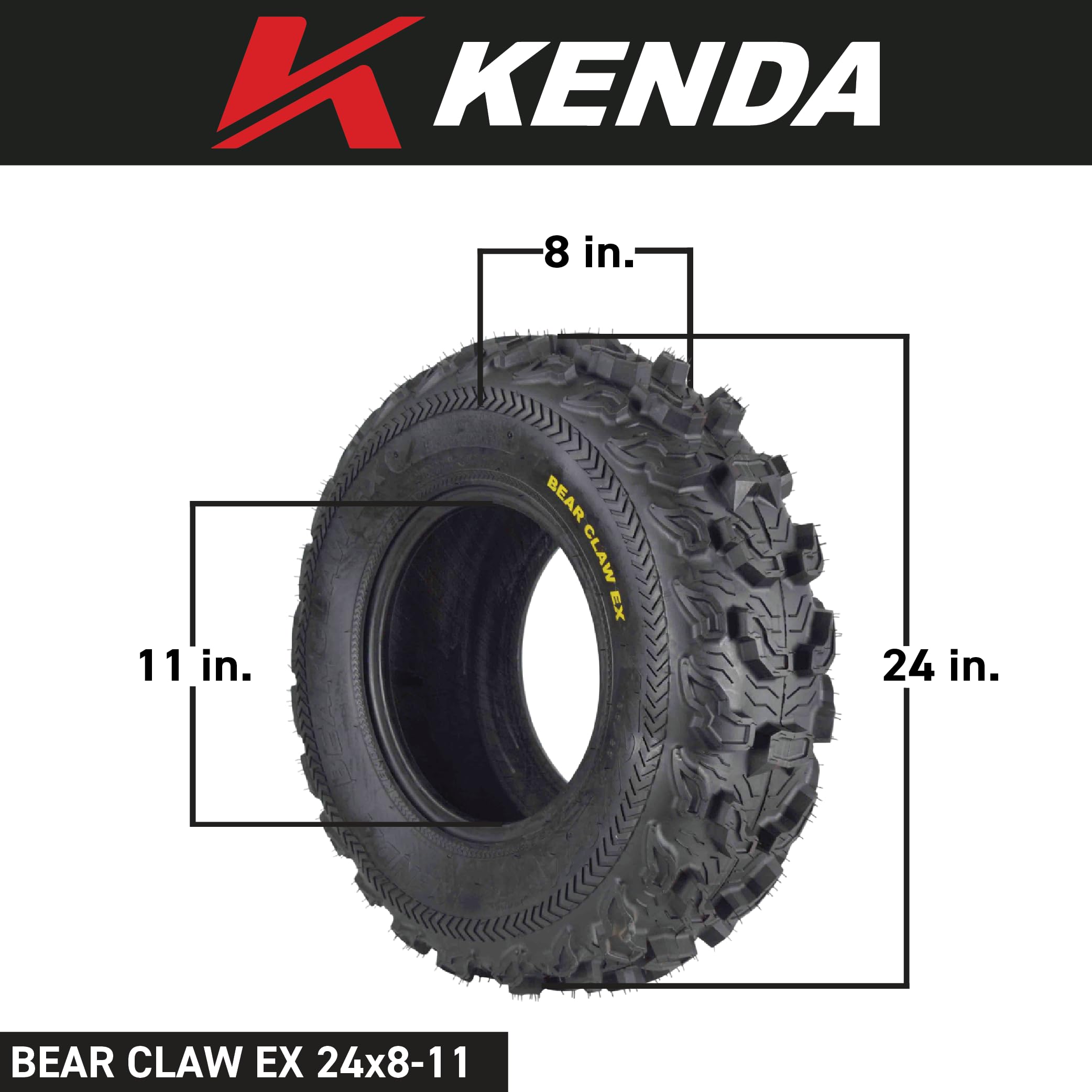 Kenda Bearclaw EX K573 ATV/UTV Tires - 6-Ply, 24x8-11 & 24x10-11 (4-Pack) - Durable Rubber for All