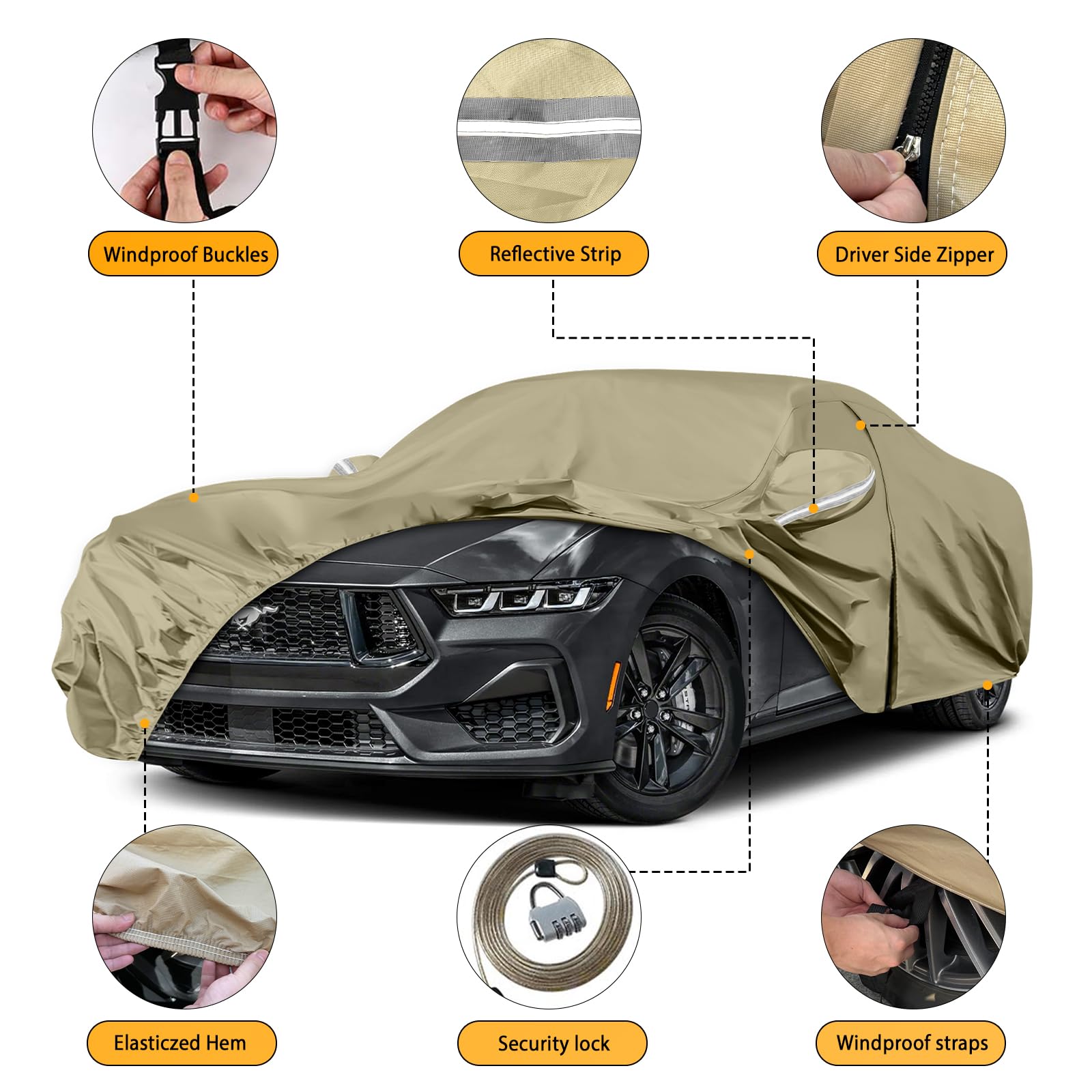 Waterproof Car Covers Replace for 1994-2025 Ford Mustang, Multilayer Heavy Duty with Cotton Liner All Weather Custom-fit Car Cov