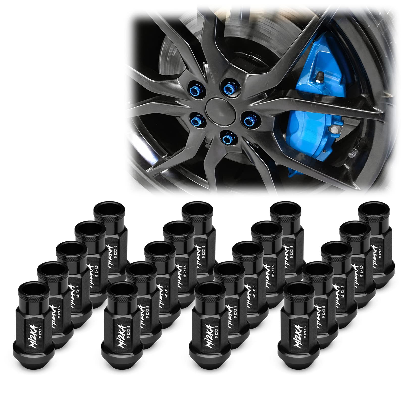 Black 20 PCS M12x1.5 Lug Nuts Short 50mm Tuner Open End Aluminum Wheels Rims Cap WN01