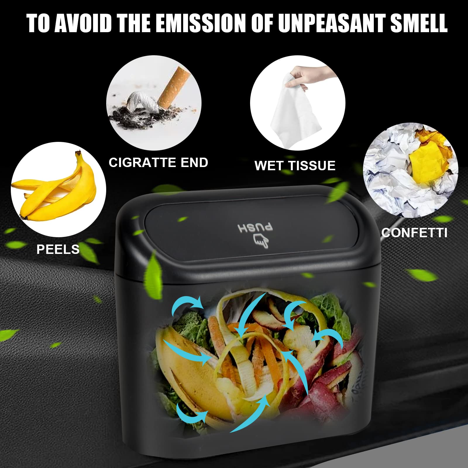 EnthuLove 1 Packs Mini Car Trash Can Bin with Lid and 45pcs Trash Bags,Car Trash Can Bin,Car Garbage Trash Can Storage for Front