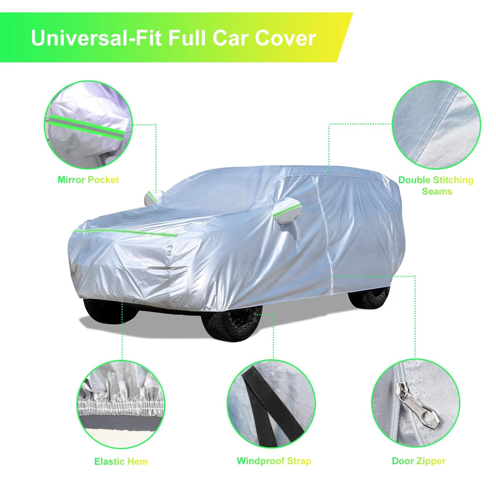 YINOK SUV Car Cover (175-190 inches) - Universal Fit, Waterproof, Dupont Oxford, All Weather, Hail Protector, Sun Protection, Do