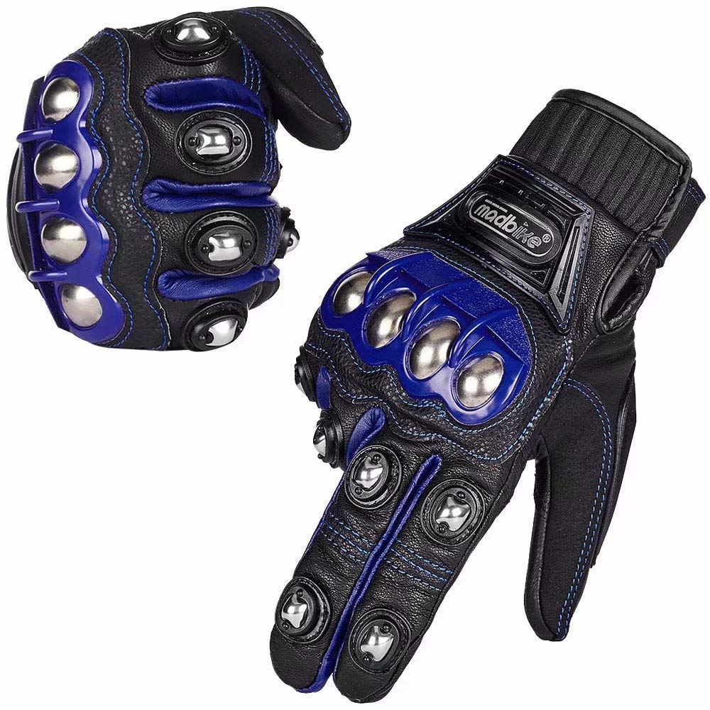 Ilm Alloy Steel Leather Hard Knuckle Touchscreen Motorcycle Bicycle Motorbike Powersports Racing Gloves (Xxl, (Leather) Blue) Model 10Cl