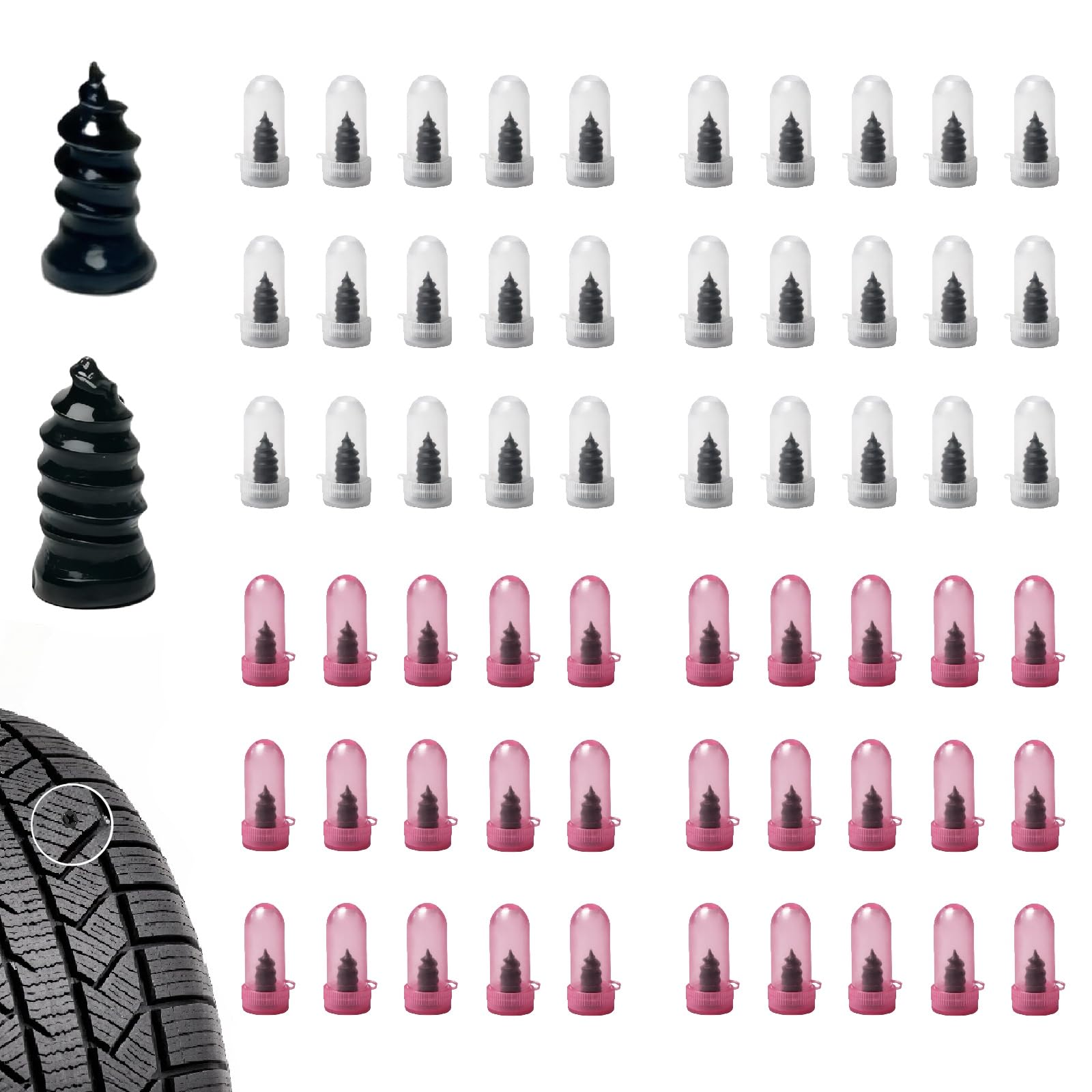 60 PCS Tire Repair Screws, Professional Screw Tire Plug Kit, Vacuum Tire Repair Rubber Nail Kit, Self-Service Tire Plugs Screw T