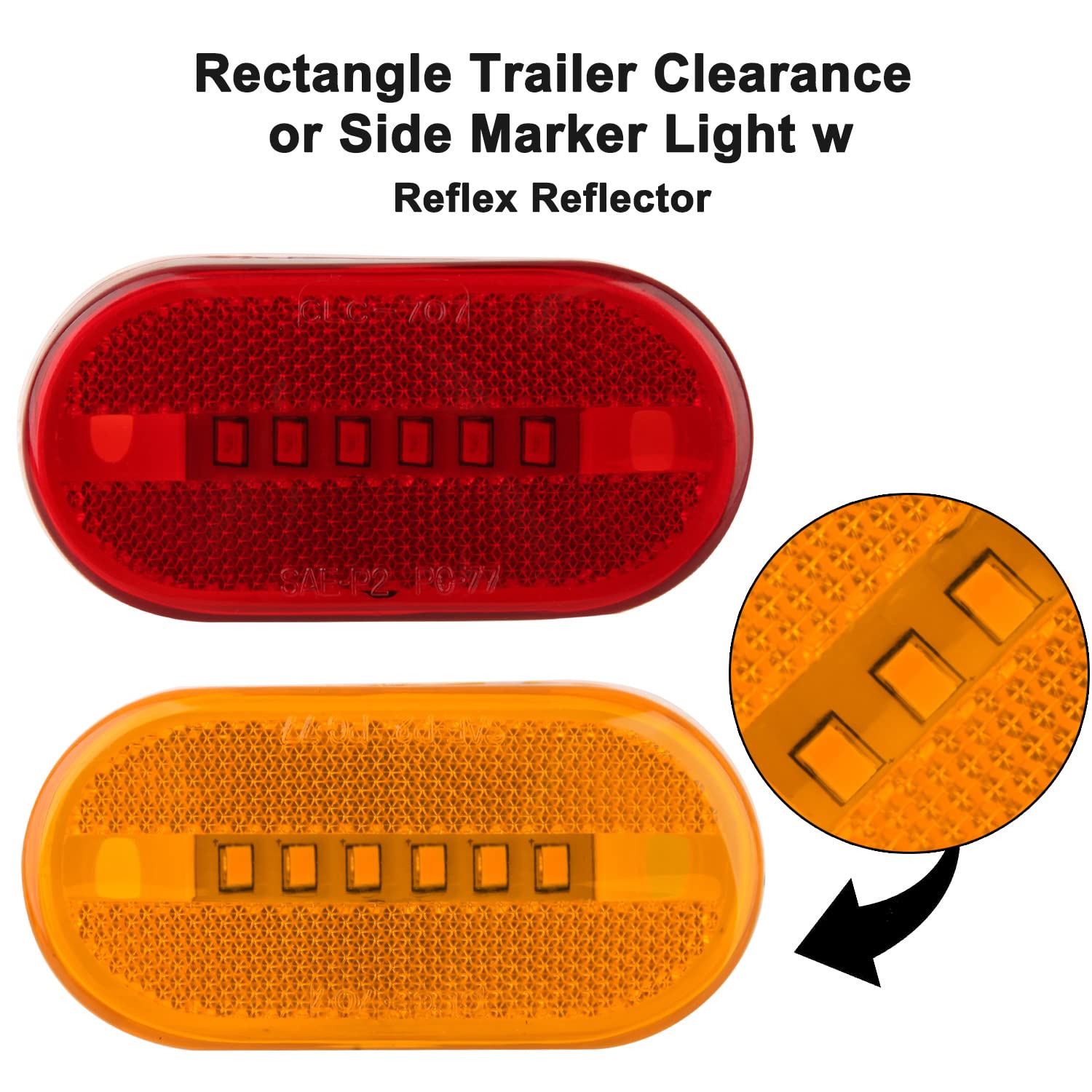 14Pcs 4 Inch Rectangle Led Trailer Marker Lights W/Reflex Lens, 2X4 Led Trailer Clearance Side Marker Lights 6 Led Surface Mount
