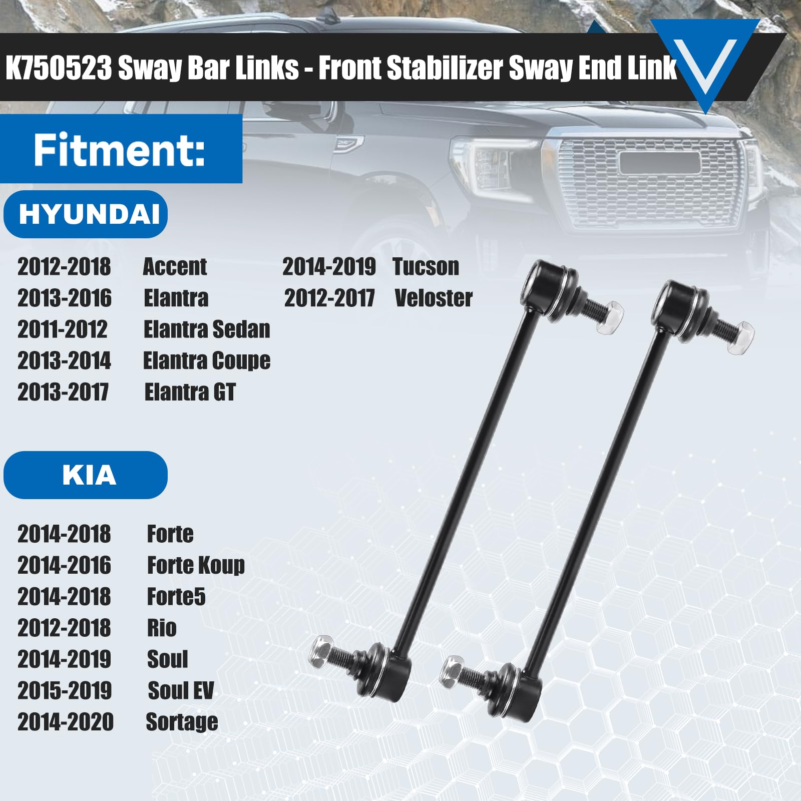 TCHENPART K750523 Front Sway Bar End Links - Steel, Compatible with 2012-2022 Hyundai Accent, 2011-2016 Elantra, 2014-