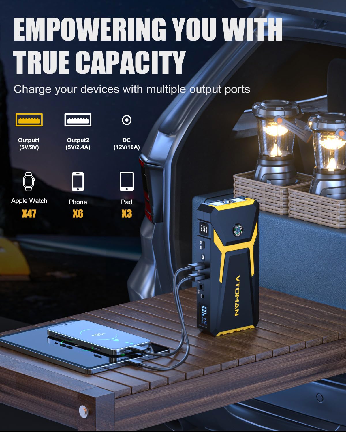 VTOMAN V8 Jump Starter - 2000A Peak, 12V Lithium Battery Booster for Up to 8L Gas & 6L Diesel Engines, Portable, Yellow