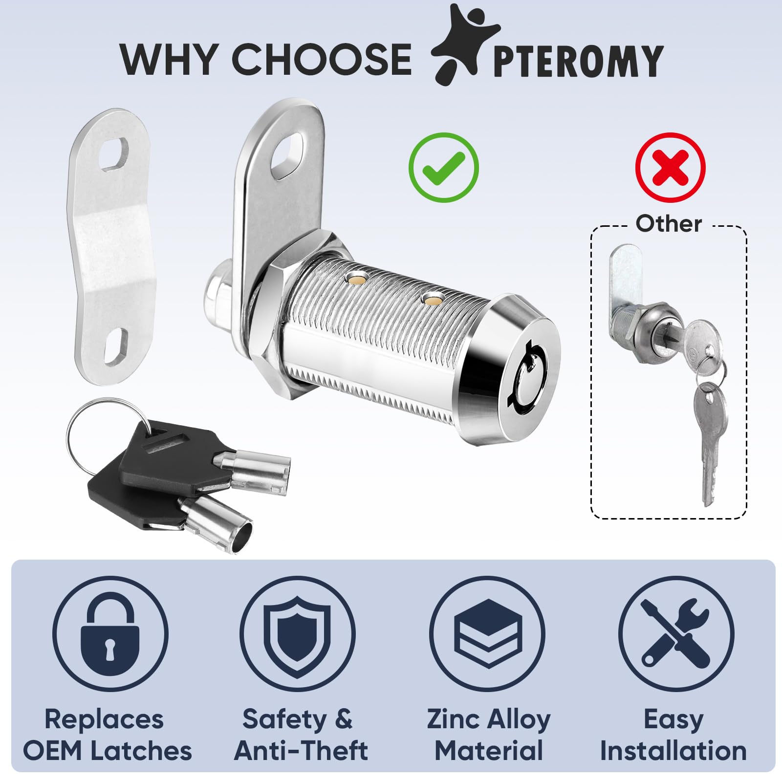 Pteromy 12 Pack Cabinet Locks With Keys - 5/8 '' Heavy Duty Tubular Cam Locks For Rv Compartment Storage, Full Set (Chrome, 12 P