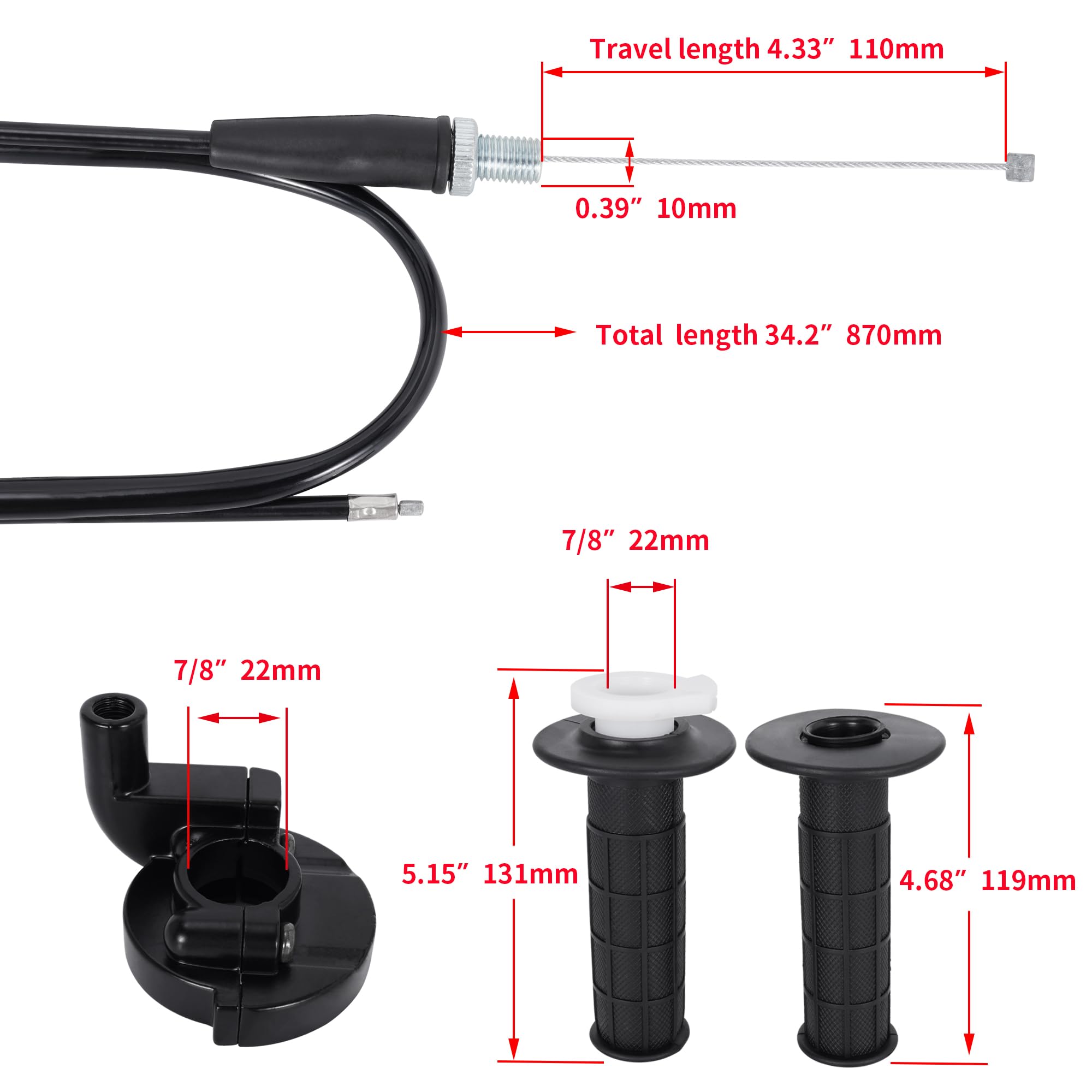7/8''/22mm Handlebar, Hand Grips with 34.3 Throttle Cable Housing Set for CRF50 CRF70 CRF80 CRF100 CRF150F Dirt Bike