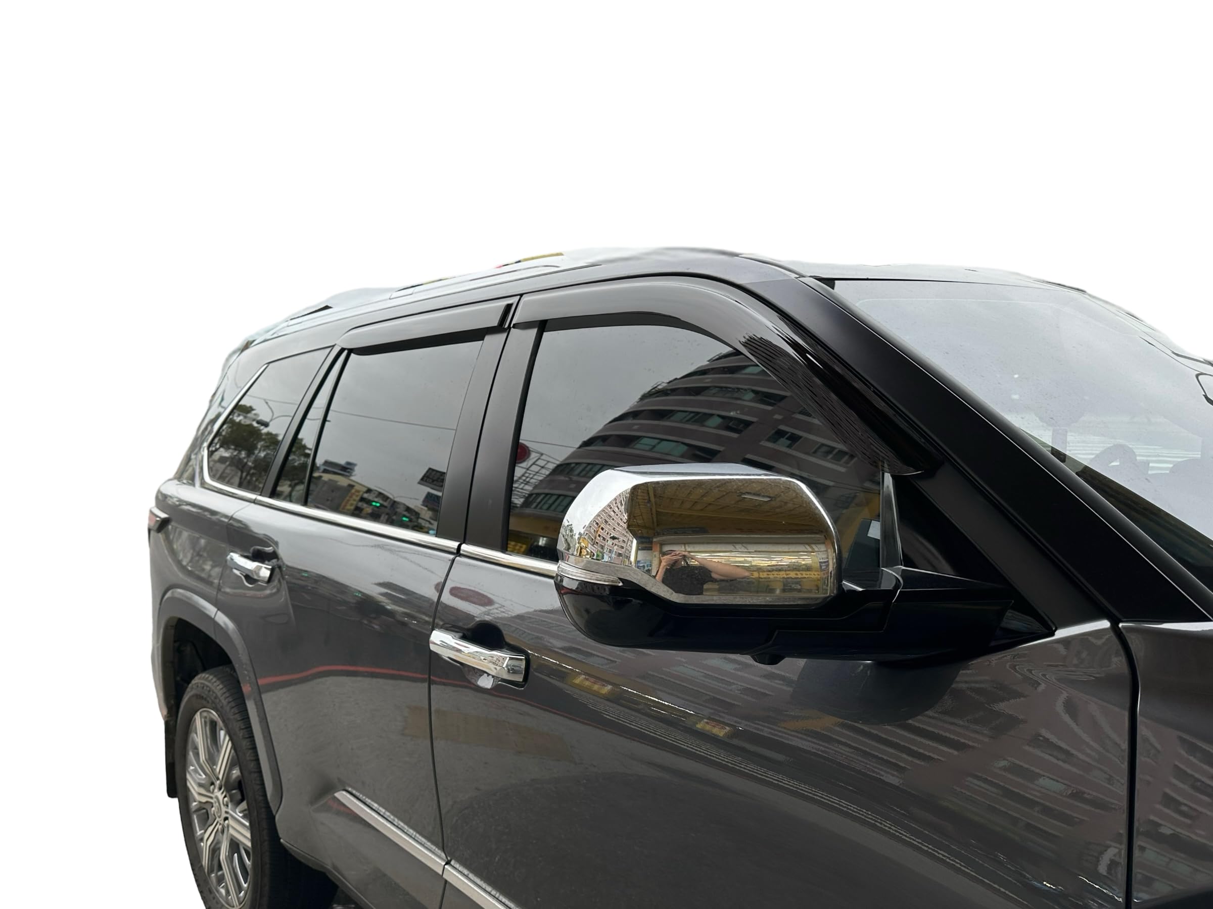 2023-2025 Tape-On Rain Guards For Toyota Sequoia Side Window Visor Deflectors Extra Thick Tinted Vent Shade Protectors 2024