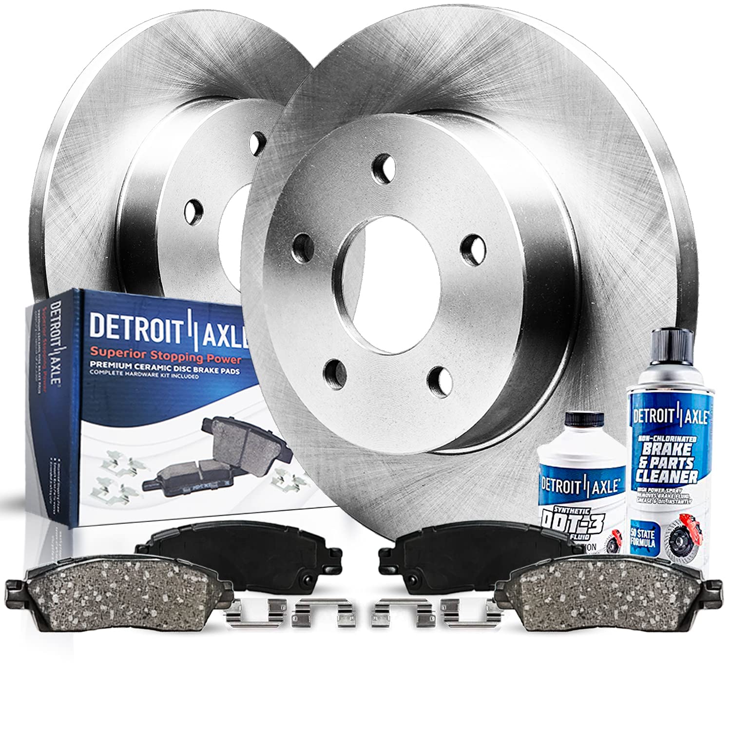 Detroit Axle - Rear Disc Rotors + Ceramic Brake Pads + Brake Cleaner And Fluid Replacement for Buick Redezvous Oldsmobile Silhou