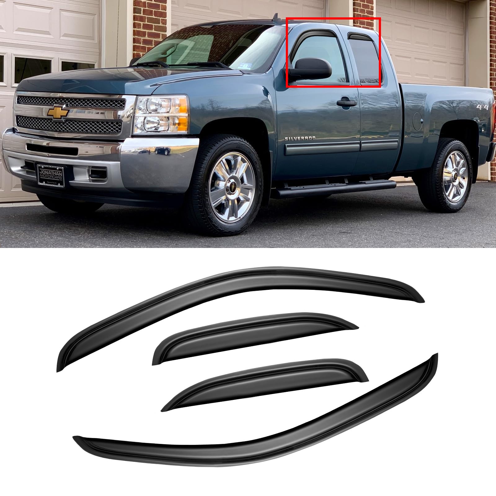 Cmvt Auto Window Visors For 2007-2013 Chevy Silverado & Gmc Sierra 1500 Extended Cab, Rain Guards Vent Shade Deflector Dark Smok