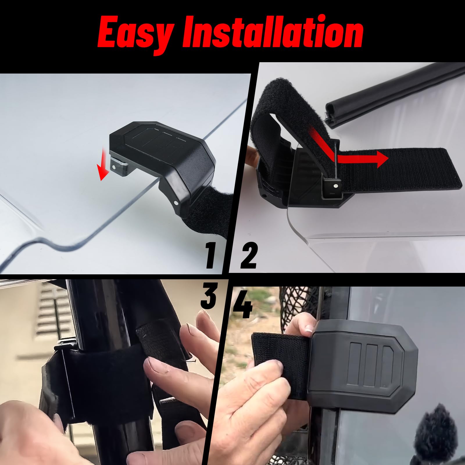 StarknightMT Adjustable UTV Windshield Clamp Strap Kit - Universal Fit for Polaris RZR, Ranger, General, Maverick x3, Clear, Model 118, 2pcs