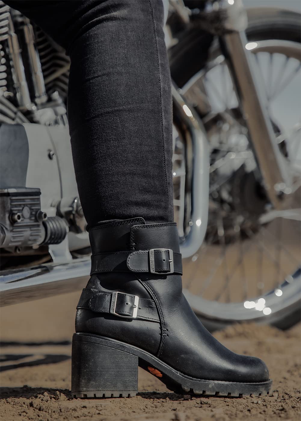 HARLEY-DAVIDSON FOOTWEAR Women's Lalanne Double Strap Motorcycle Boot, Black, 5.5