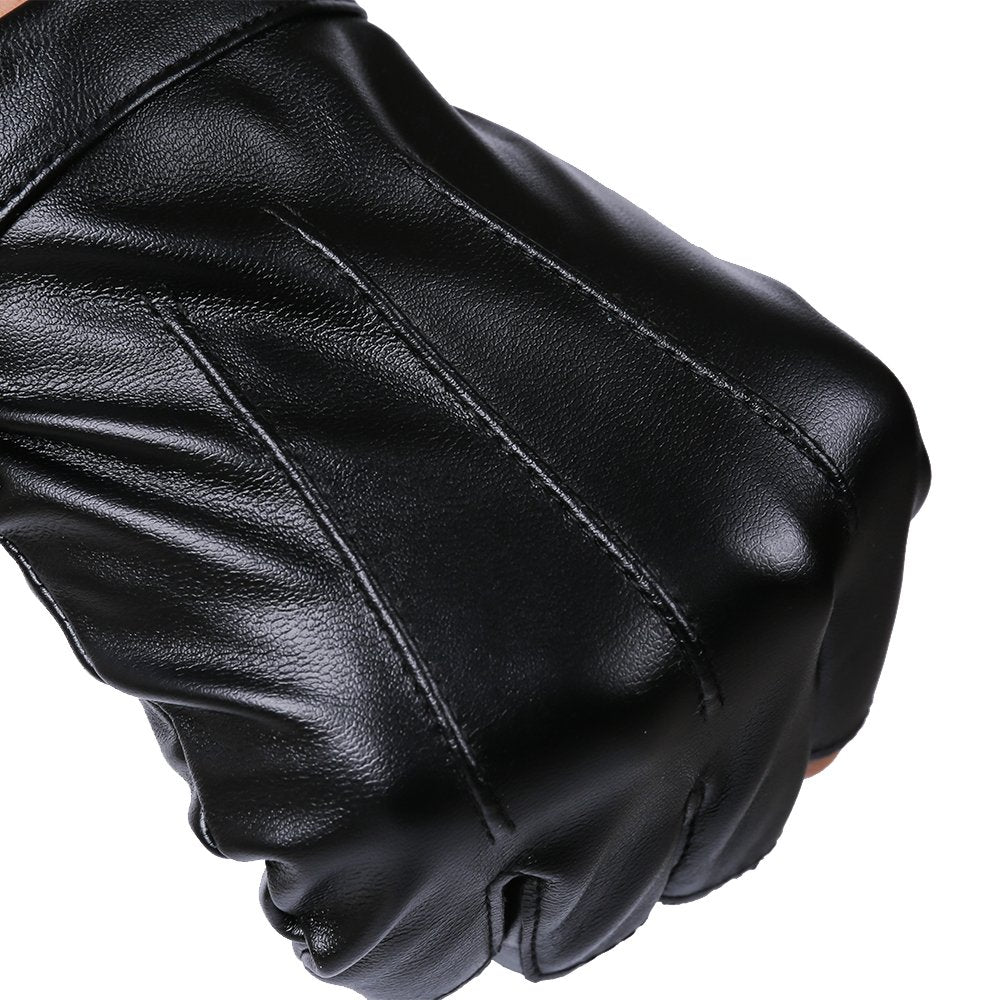 Jisen Men Pu Leather Punk Half Finger Snap Performance Gloves Black