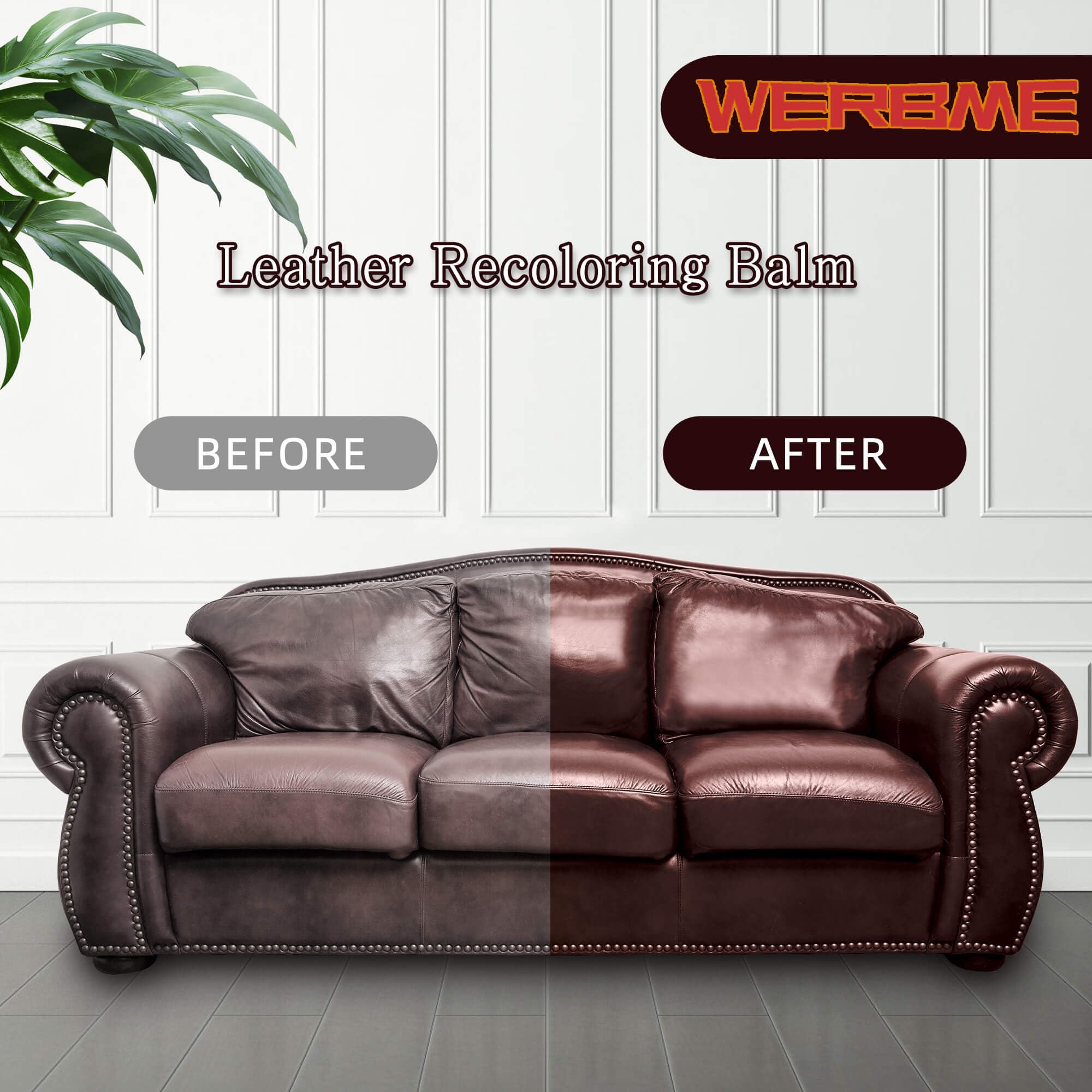 WERBME Leather Recoloring Balm - Dark Gray, Small Size, Model L6-004, Fixes Scratches on Couches, Car Seats, Shoes