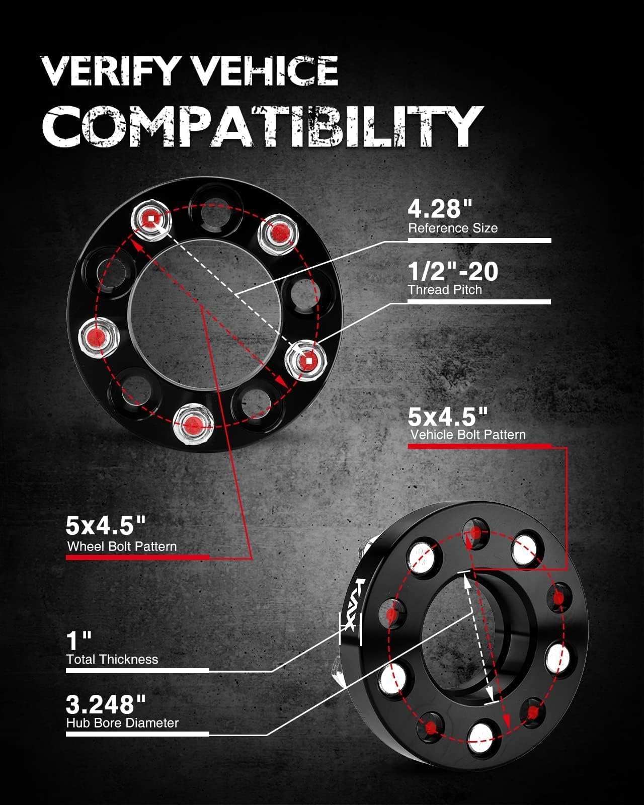 Kax 5X4.5 Wheel Spacers,1 Inch 5 Lug Centric Wheel Spacers Fit For Edge, Explorer, Ranger, Explorer Sport Trac, Grand Cherokee,
