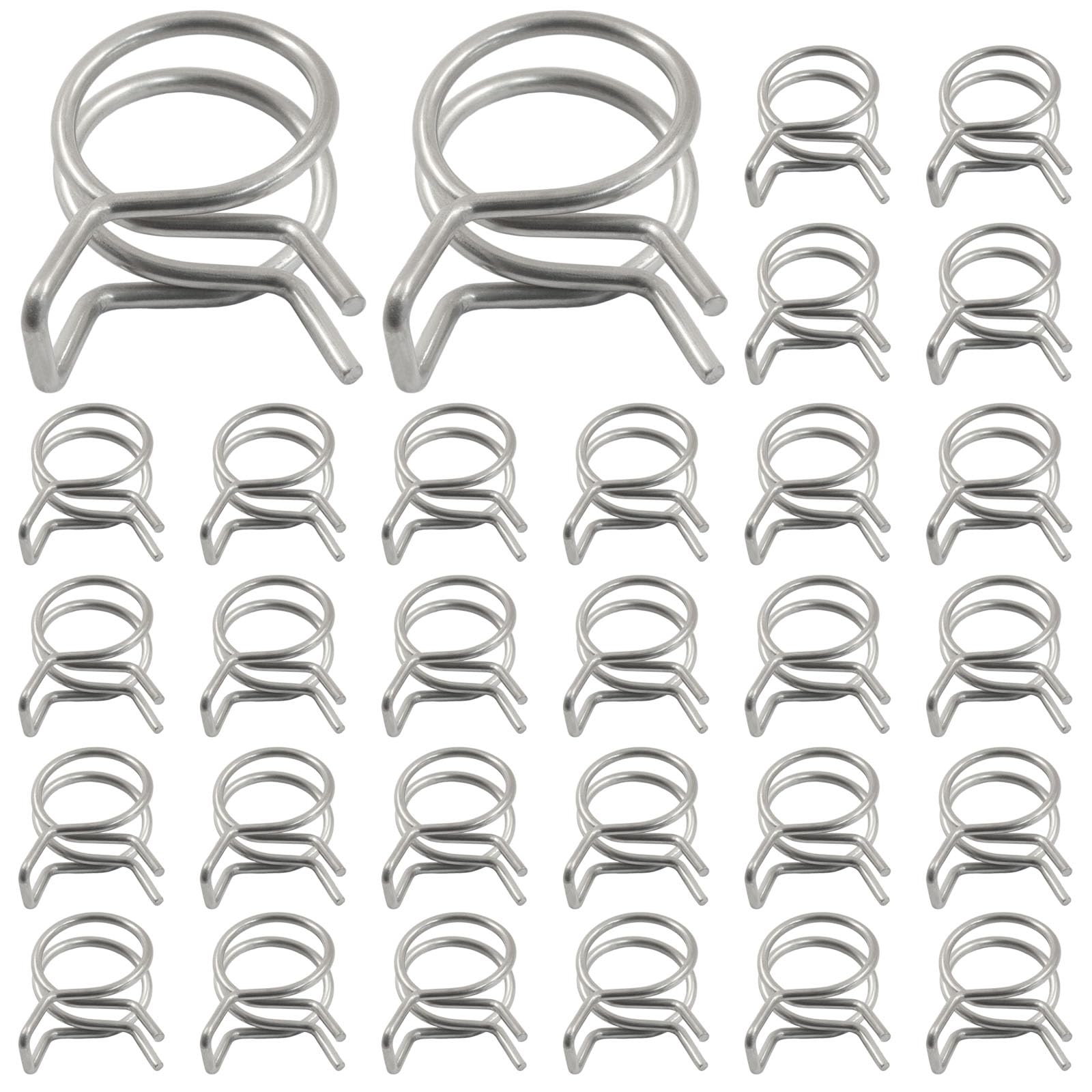 BokWin 30 Pack 13mm Inner Dia Double Wire Spring Hose Clamp, Adjustable Spring Clips, Stainless Steel for Hose, Fuel Line, Water