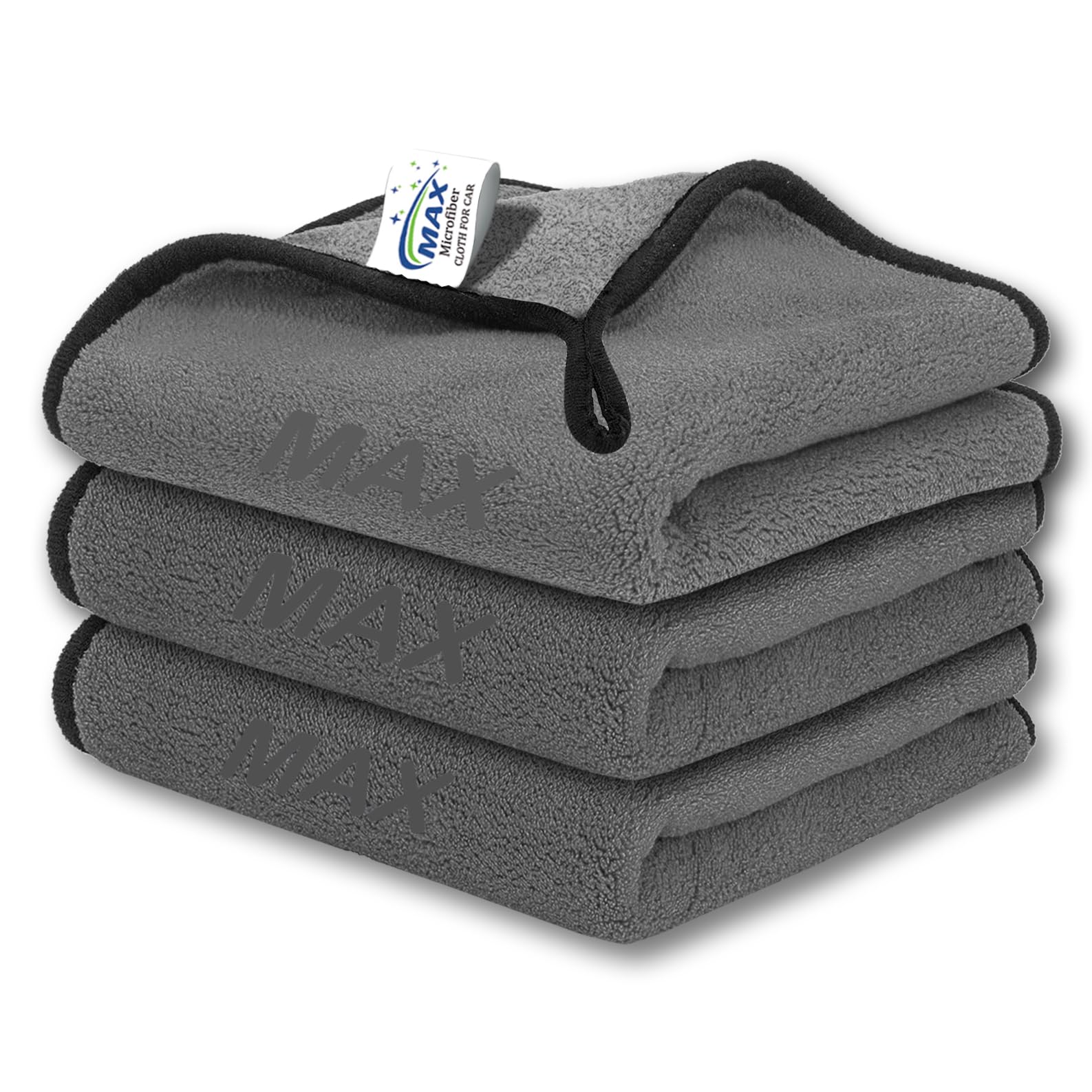 MAX Microfiber Cloth for Car Cleaning (600 GSM, Pack of 3, 40x40 cm, Grey) Double Sided, High Density, Extra Thick Plush Towel f