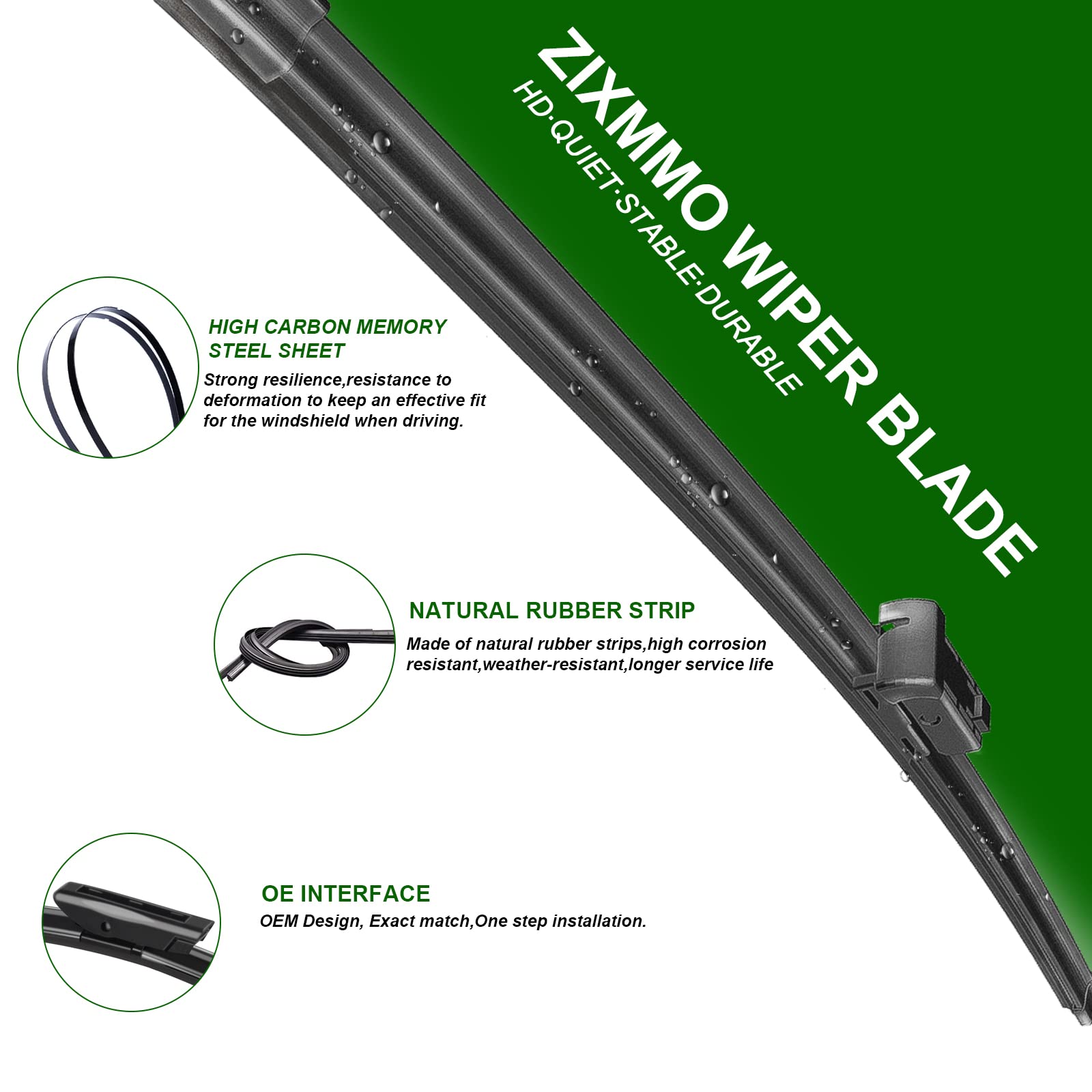 ZIXMMO 2 Wiper Replacement Set for Mini Cooper R55 R56 R57 (2013-2015) - Bayonet Arms 18"/19" - Not Fit J-Hook