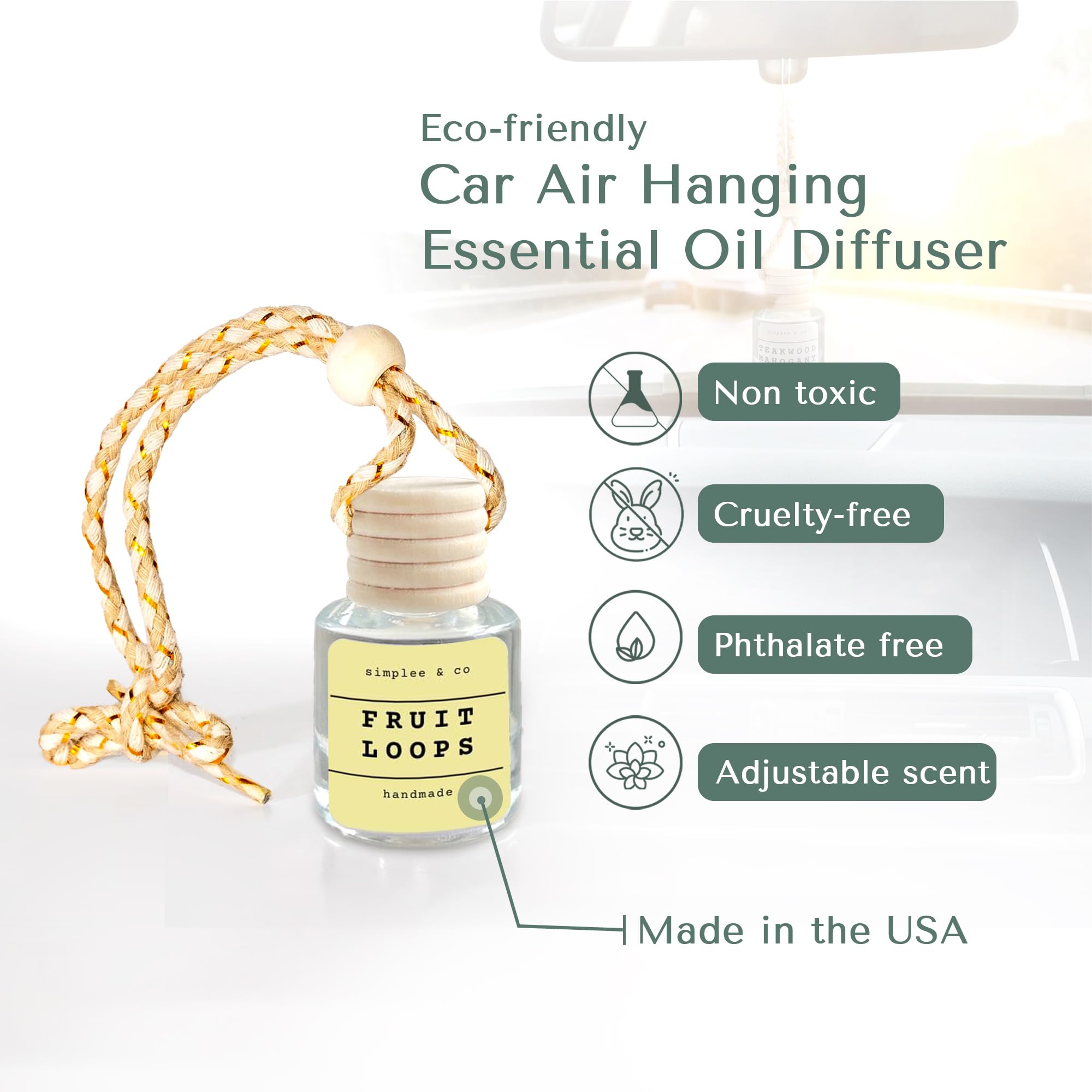 Simplee Goods Llc Fruity Rings, 2 Pack, Car Air Hanging Essential Oil Diffuser, Car Air Freshener Diffuser With Long Lasting Ess