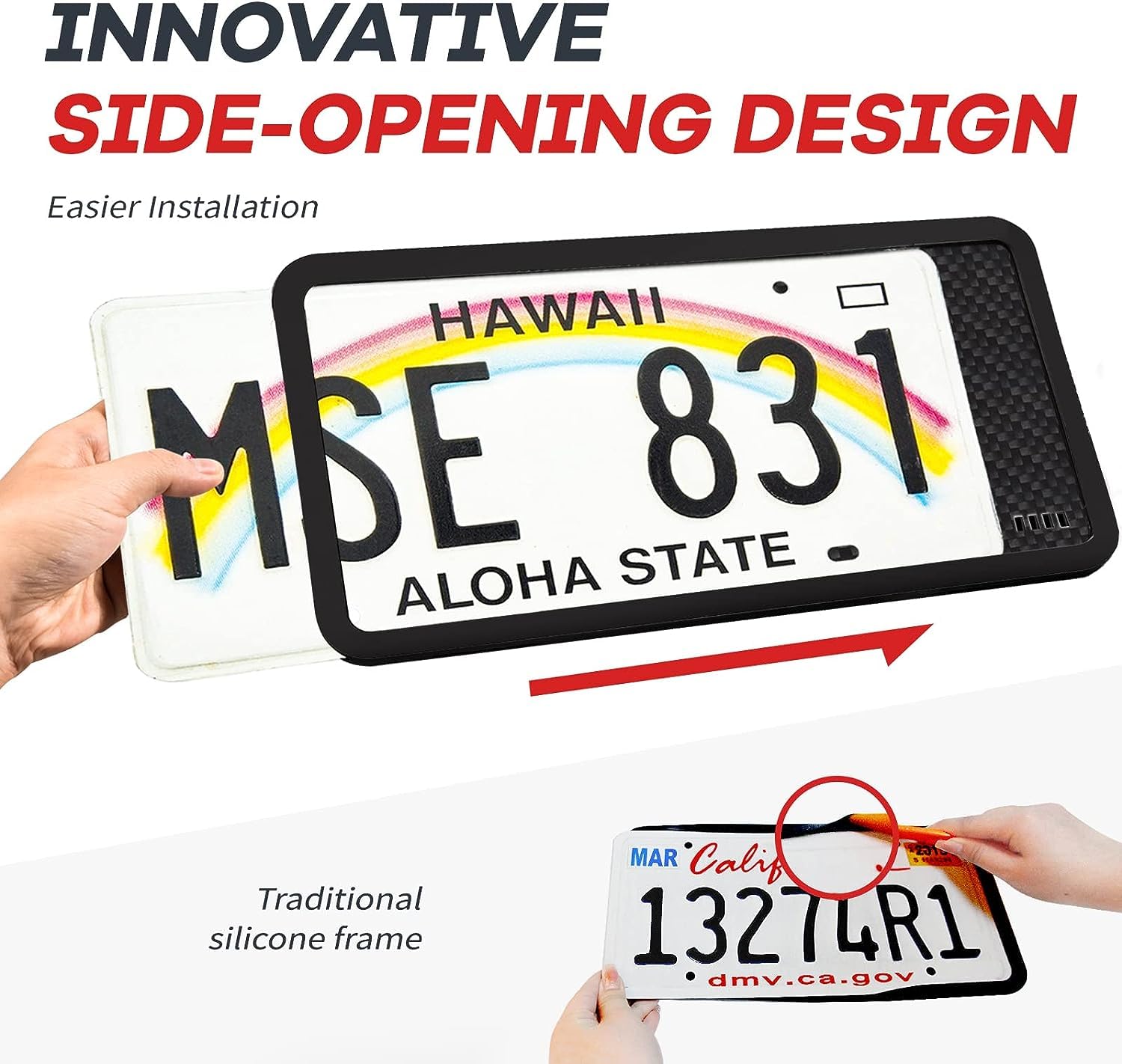 Aujen Silicone License Plate Frames, 1 Pack Black Side-Opening License Bracket Holder With Easy Installation, License Plate Cove
