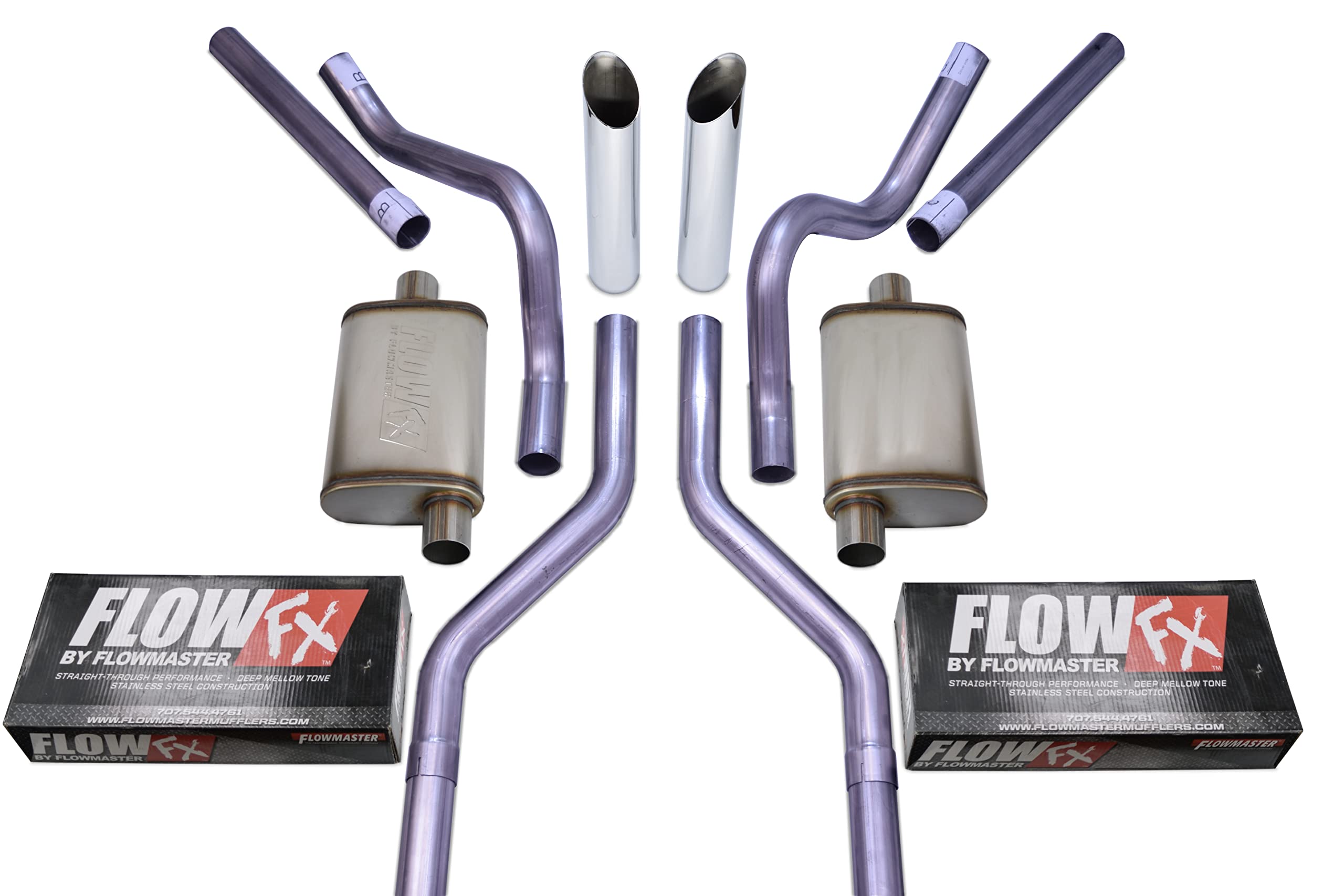 Truck Exhaust Kits 2.5' Dual Exhaust Kit With Flowmaster Flow Fx Muffler Corner Exit With Chrome Tips Fits C10 Fits C15 63-72 Pickup Suv