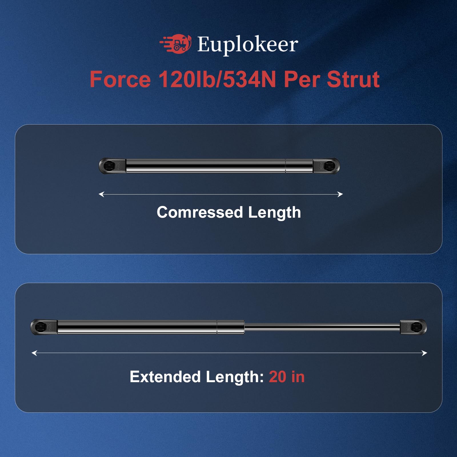 Euplokeer Universal Gas Strut Spring 20in 120lb for Pickup Truck & RV Bed Lift, Model GSNI-2300-120, Black, Qty (2)