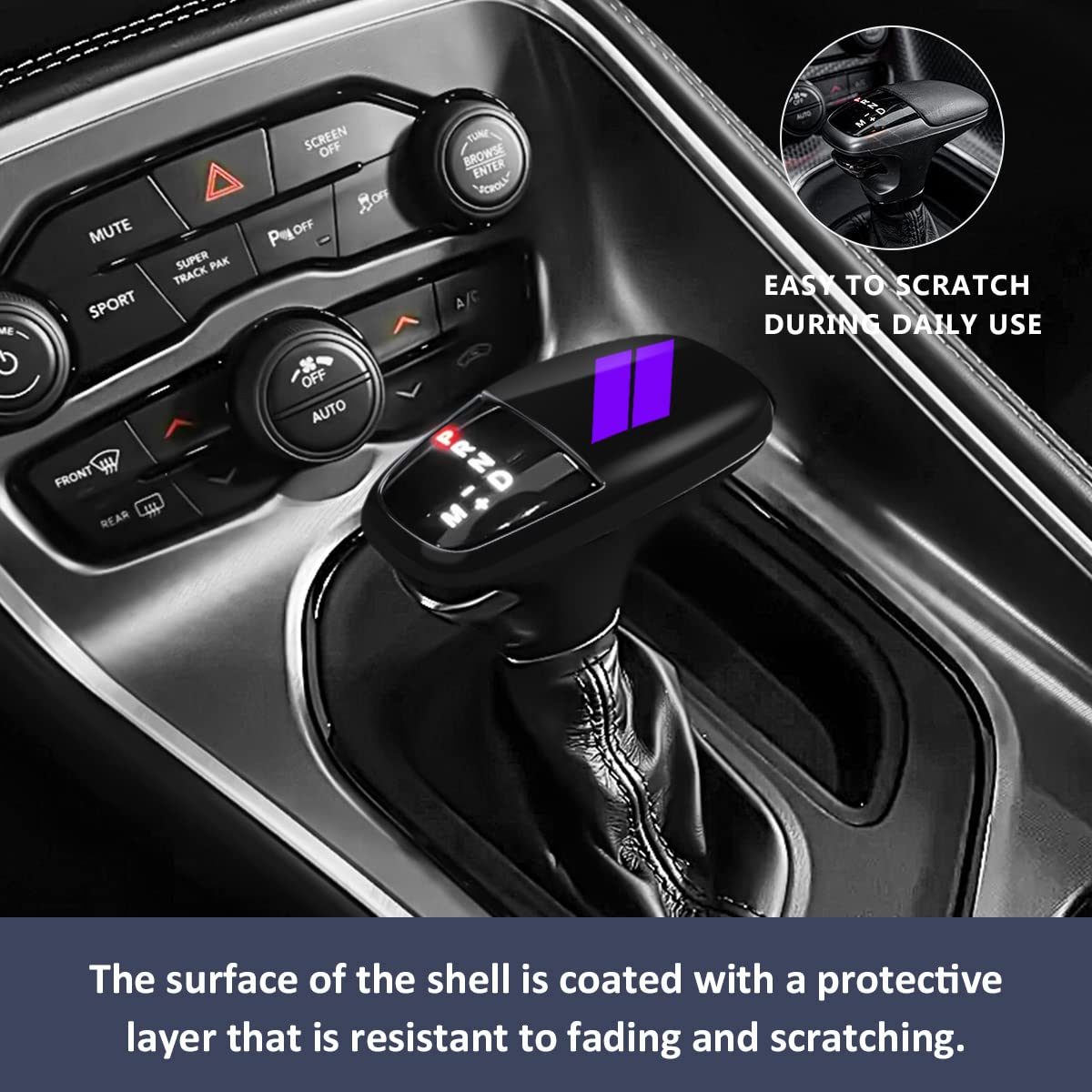 auovo Gear Shift Knob Trim for Charger/Challenger/Durango 2015-2024, ABS Plastic, Black-Purple, Model TP-102052