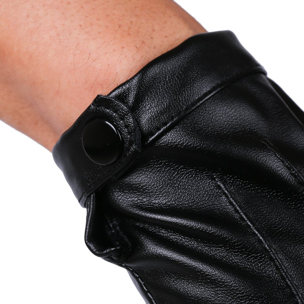Jisen Men Pu Leather Punk Half Finger Snap Performance Gloves Black