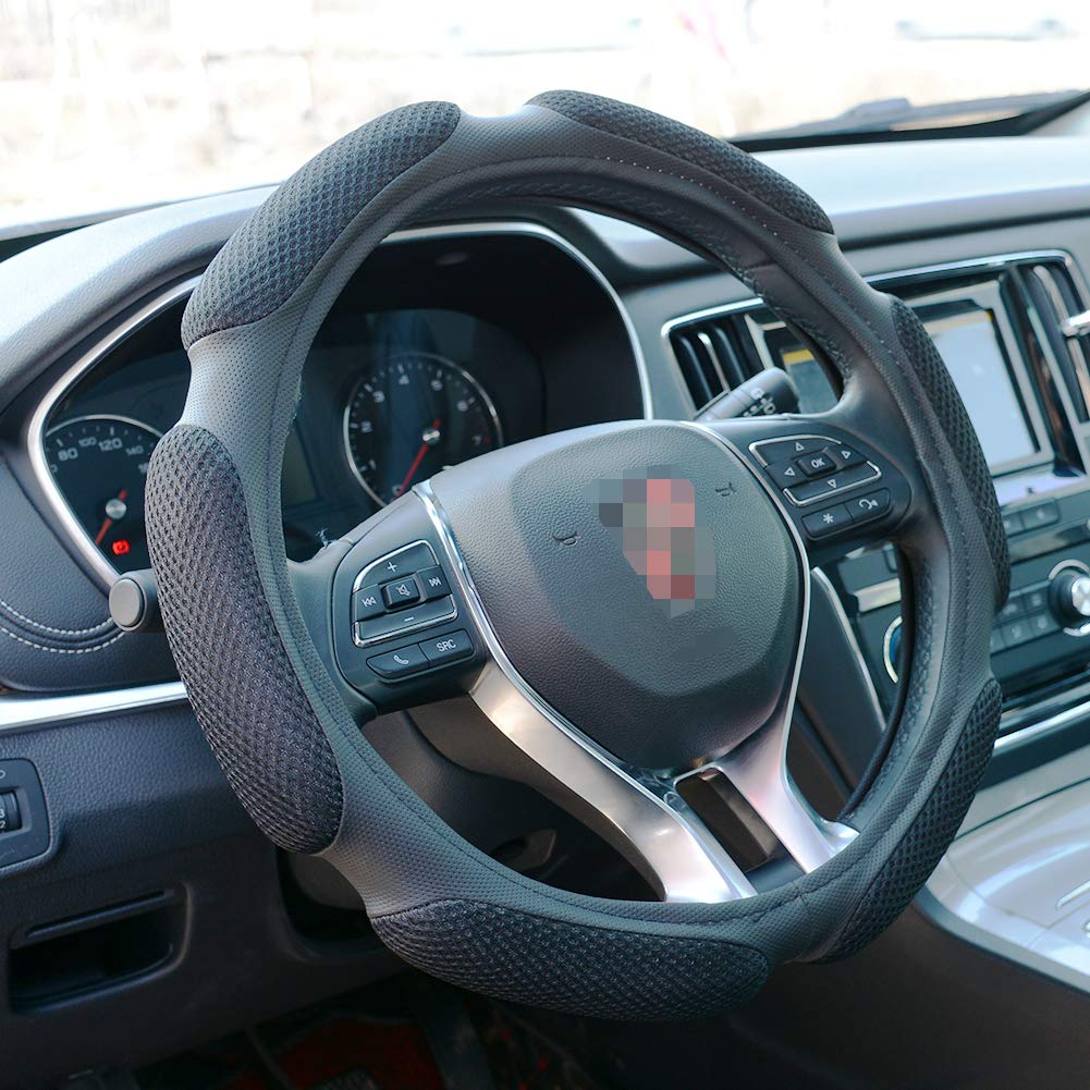 Fhqsx Auto Steering Wheel Cover Hand Pad Cushion Slip-On Universal Fit 15'' / 38 Cm (Black)