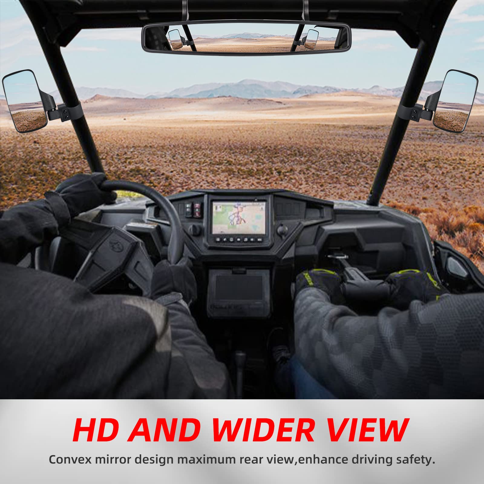 OFIG UTV Side Mirrors And UTV Center Mirror for 1.75'' and 2'' Roll Bar, Adjustable Break Away Compatible with Polaris RZR 900 1
