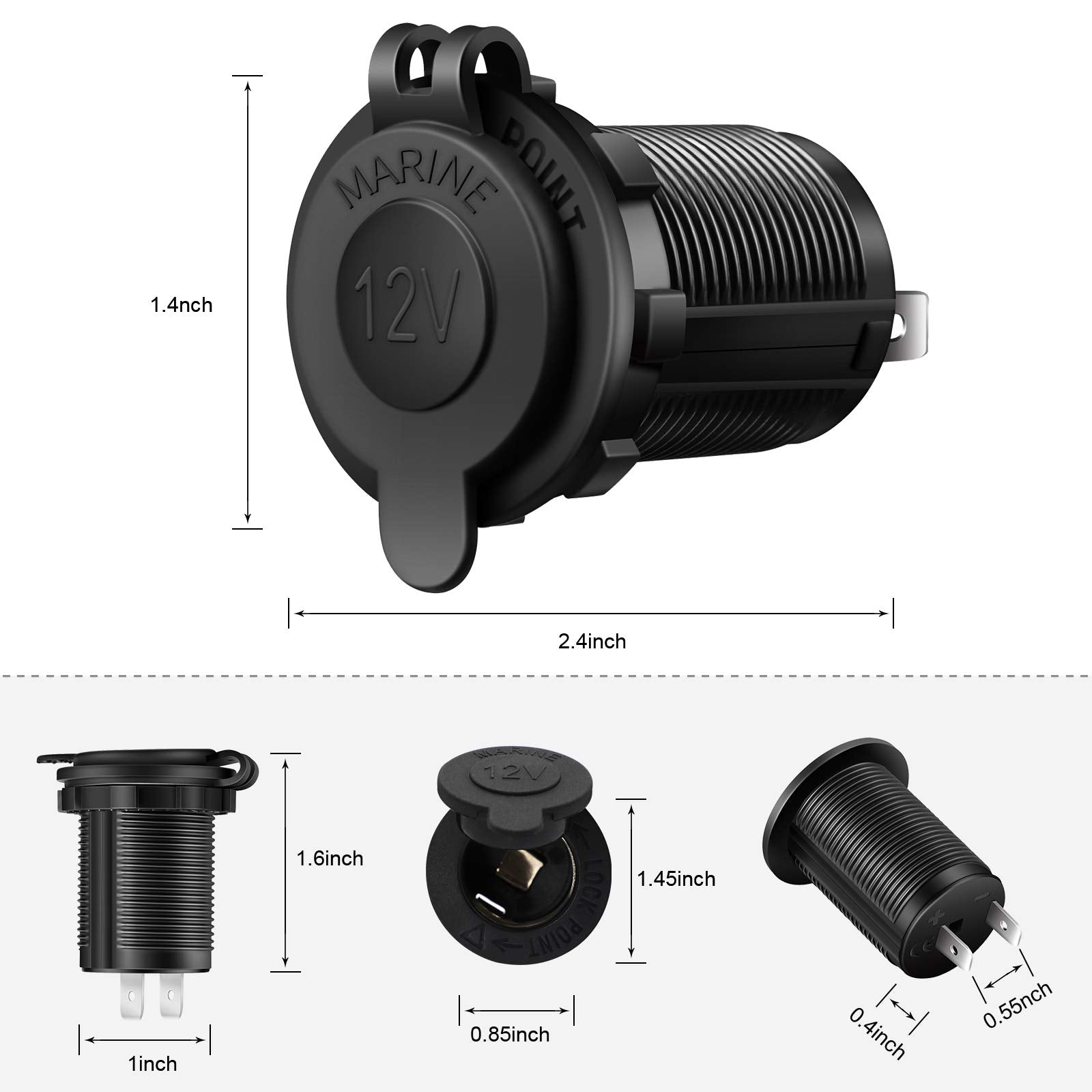 12V Cigarette Lighter Socket, 2 Pack Car Marine Motorcycle Atv Rv Lighter Power Outlet Socket Replacement 12 Volt Waterproof Plug By Zhsms